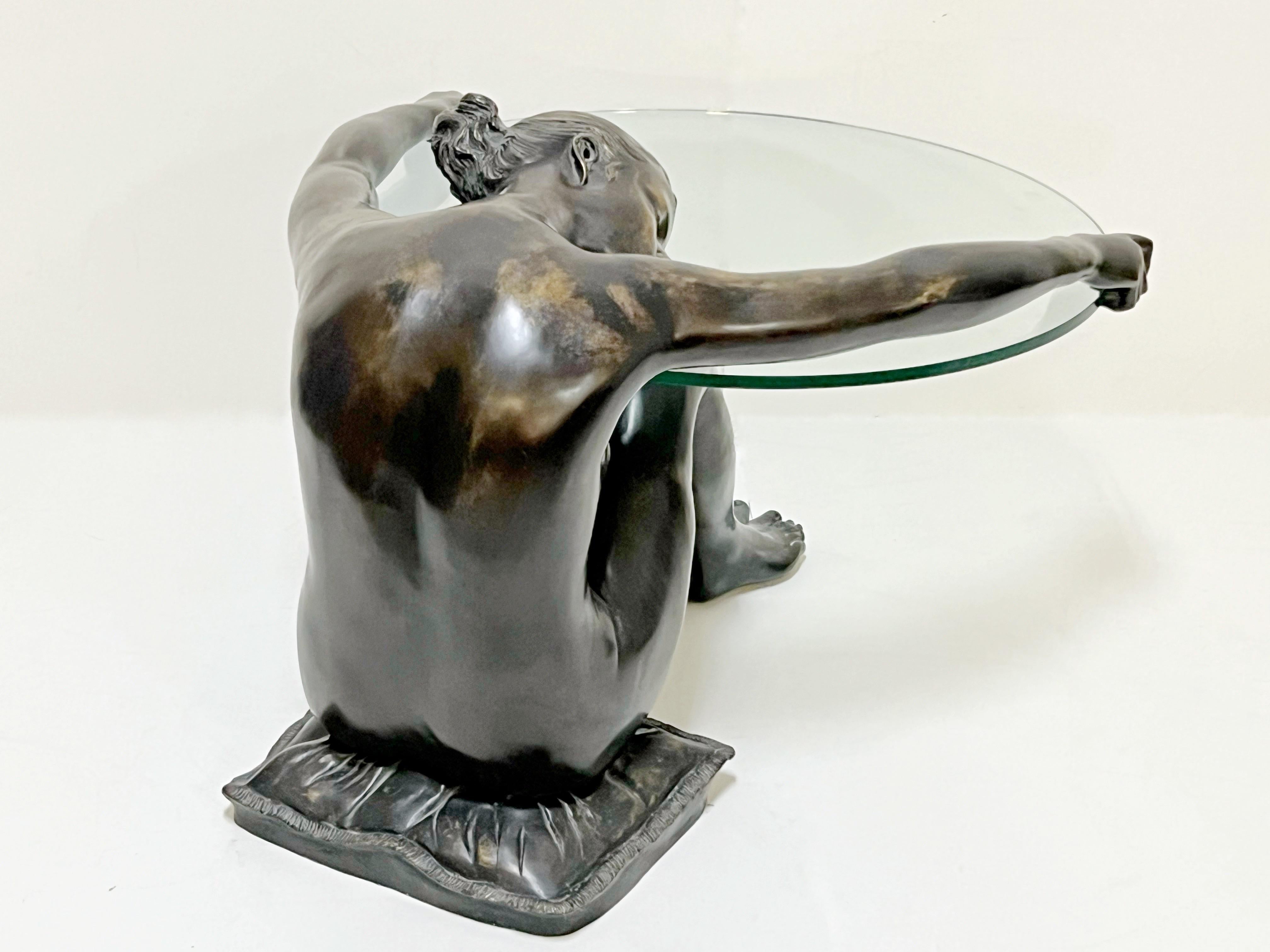 Bronze Coffee Table of Nude Holding a Glass Top 2