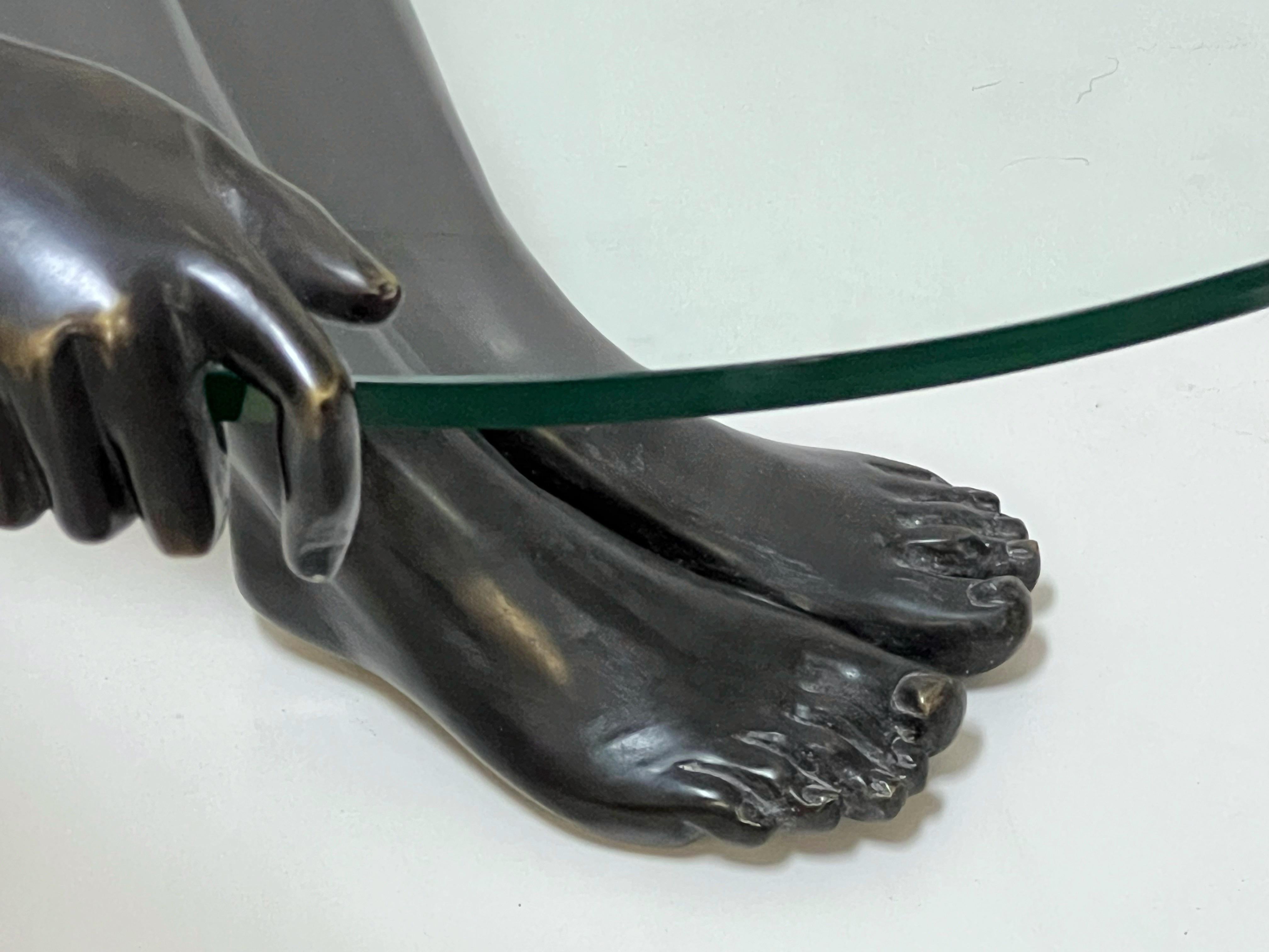 Italian Bronze Coffee Table of Nude Holding a Glass Top