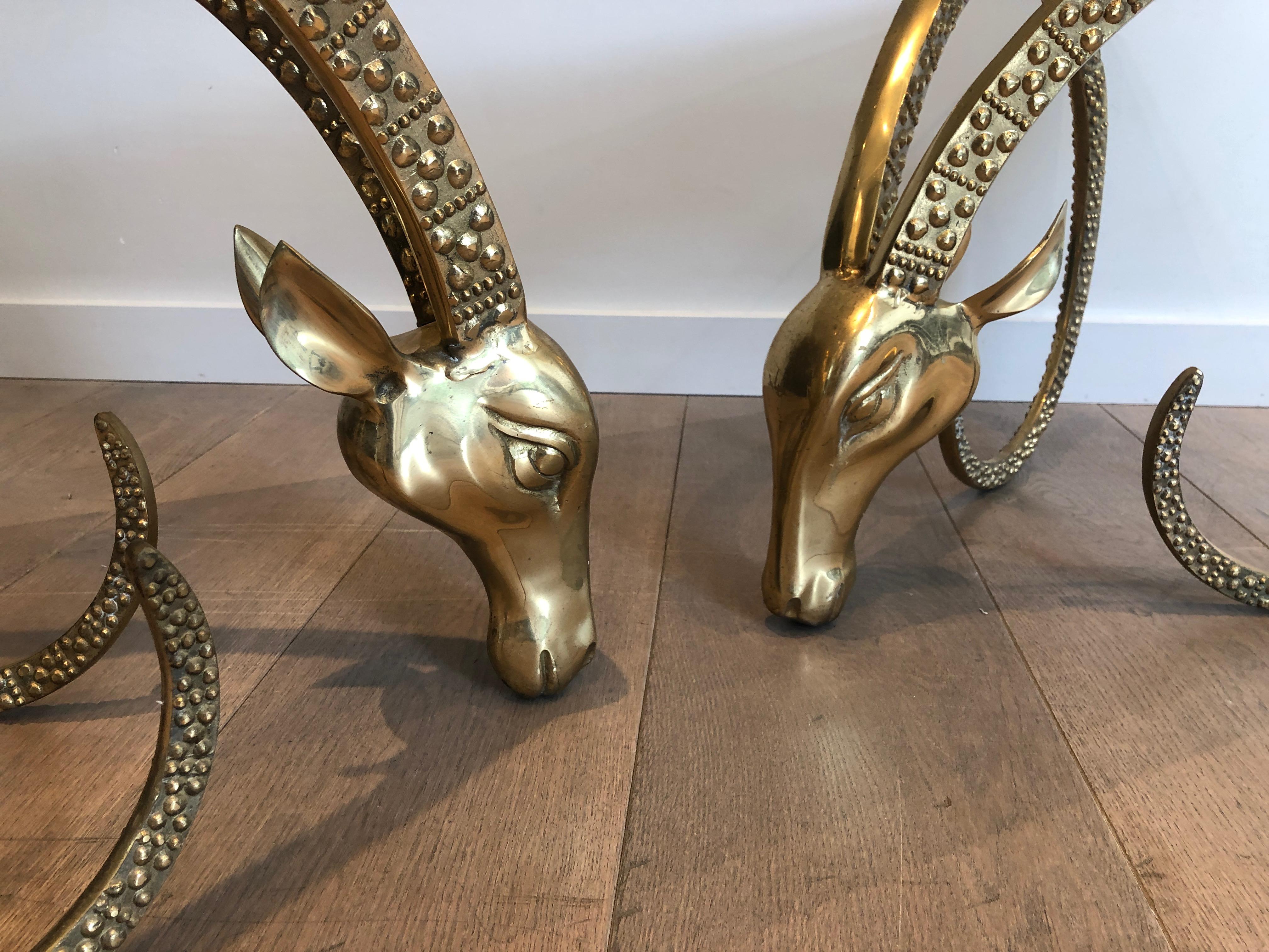 Bronze Coffee Table Representing 2 Ibex Heads, French Work by Alain Chervet, Cir 13