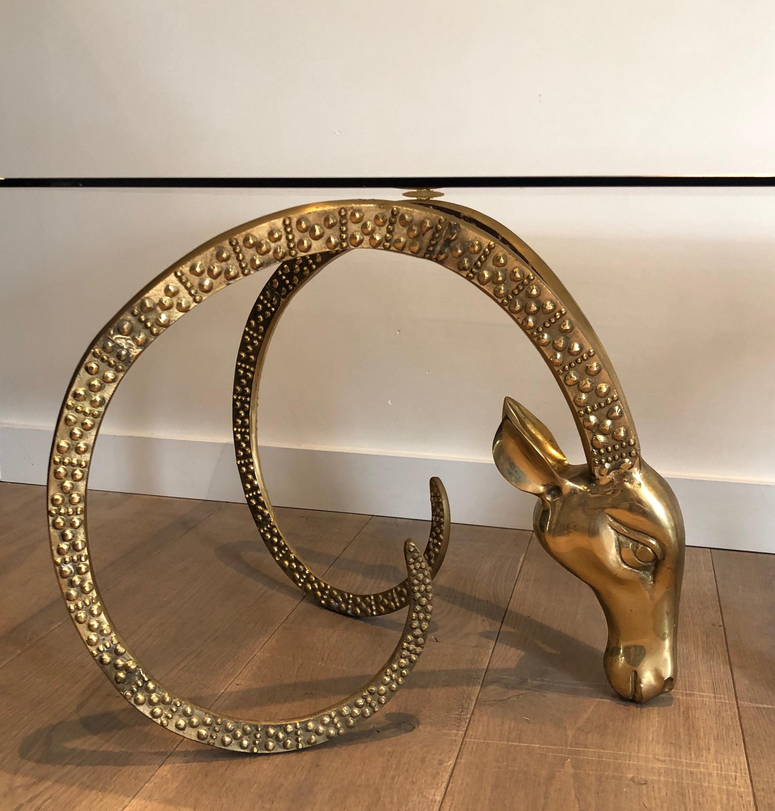 Late 20th Century Bronze Coffee Table Representing 2 Ibex Heads, French Work by Alain Chervet, Cir