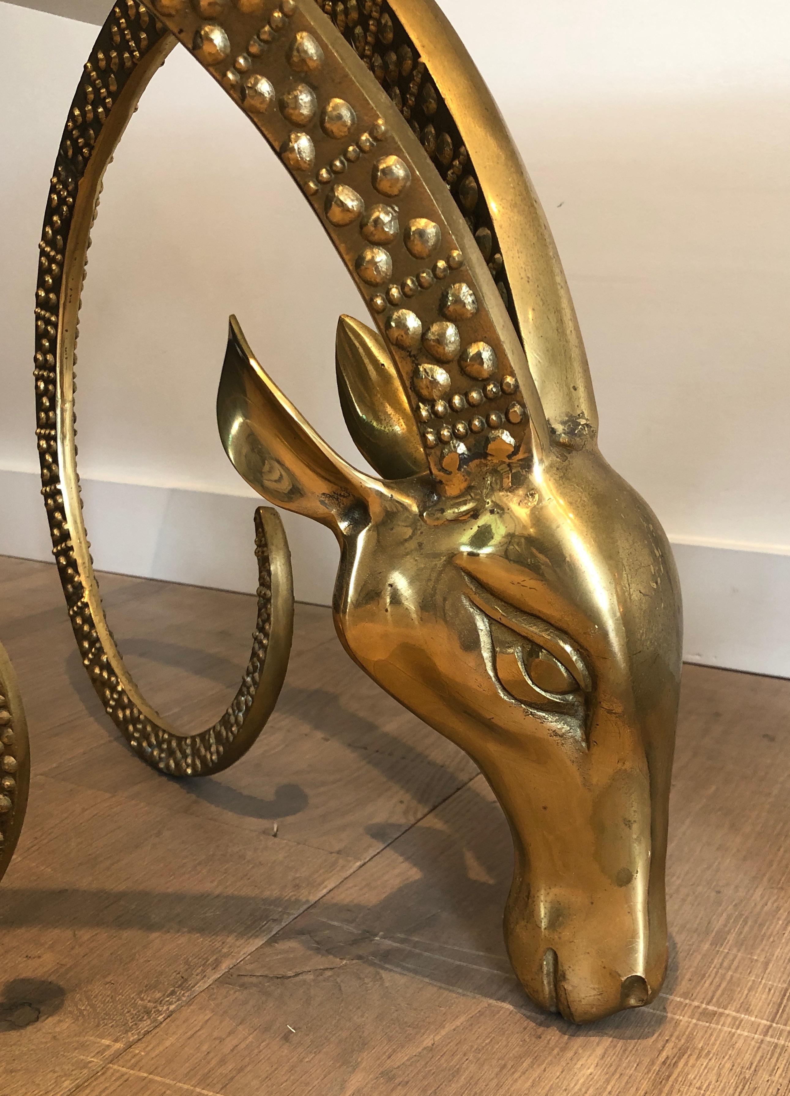 Bronze Coffee Table Representing 2 Ibex Heads, French Work by Alain Chervet, Cir 2