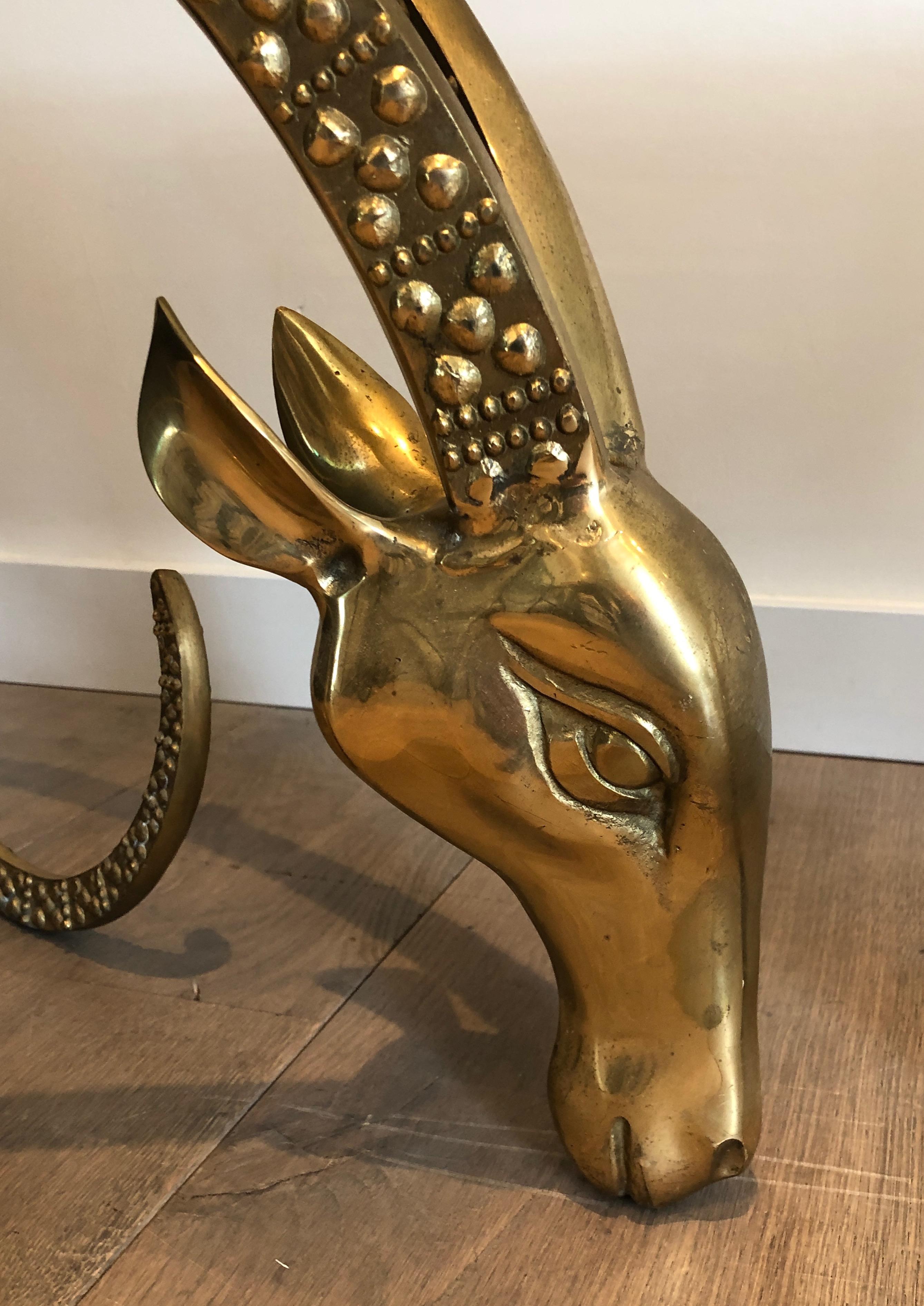 Bronze Coffee Table Representing 2 Ibex Heads, French Work by Alain Chervet, Cir 3