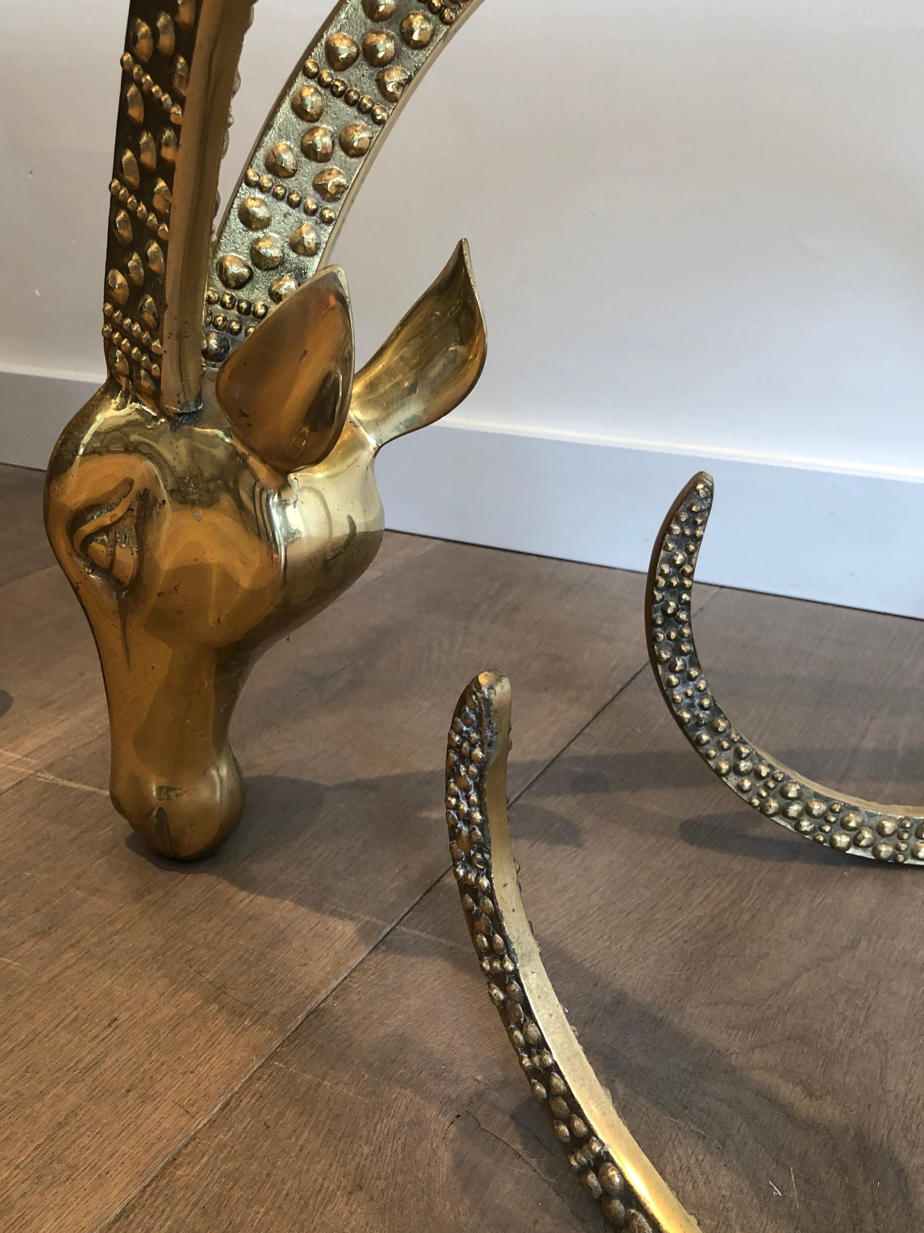 Bronze Coffee Table Representing 2 Ibex Heads, French Work by Alain Chervet, Cir 4