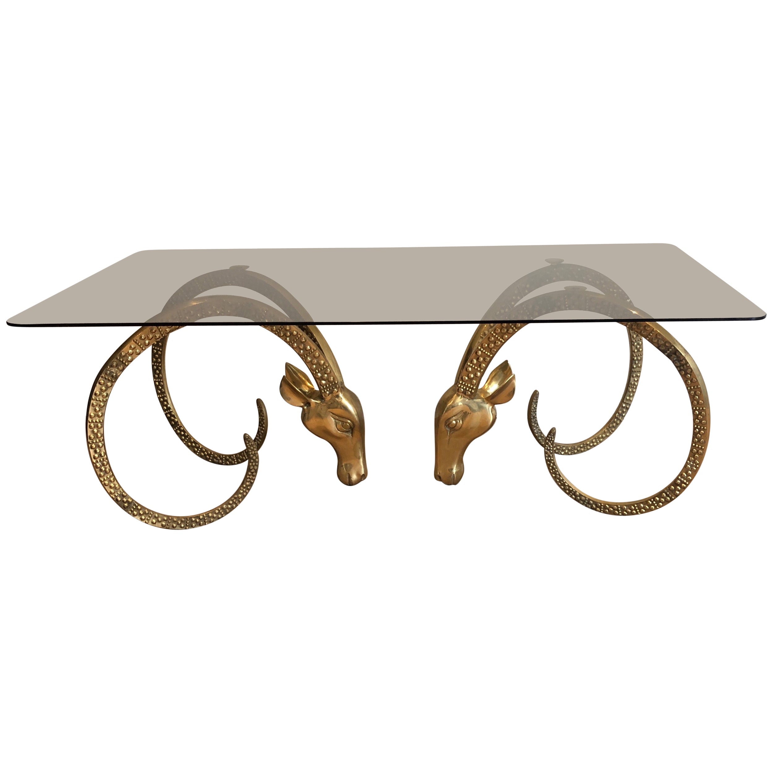 Bronze Coffee Table Representing 2 Ibex Heads, French Work by Alain Chervet, Cir