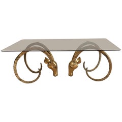 Bronze Coffee Table Representing 2 Ibex Heads, French Work by Alain Chervet, Cir