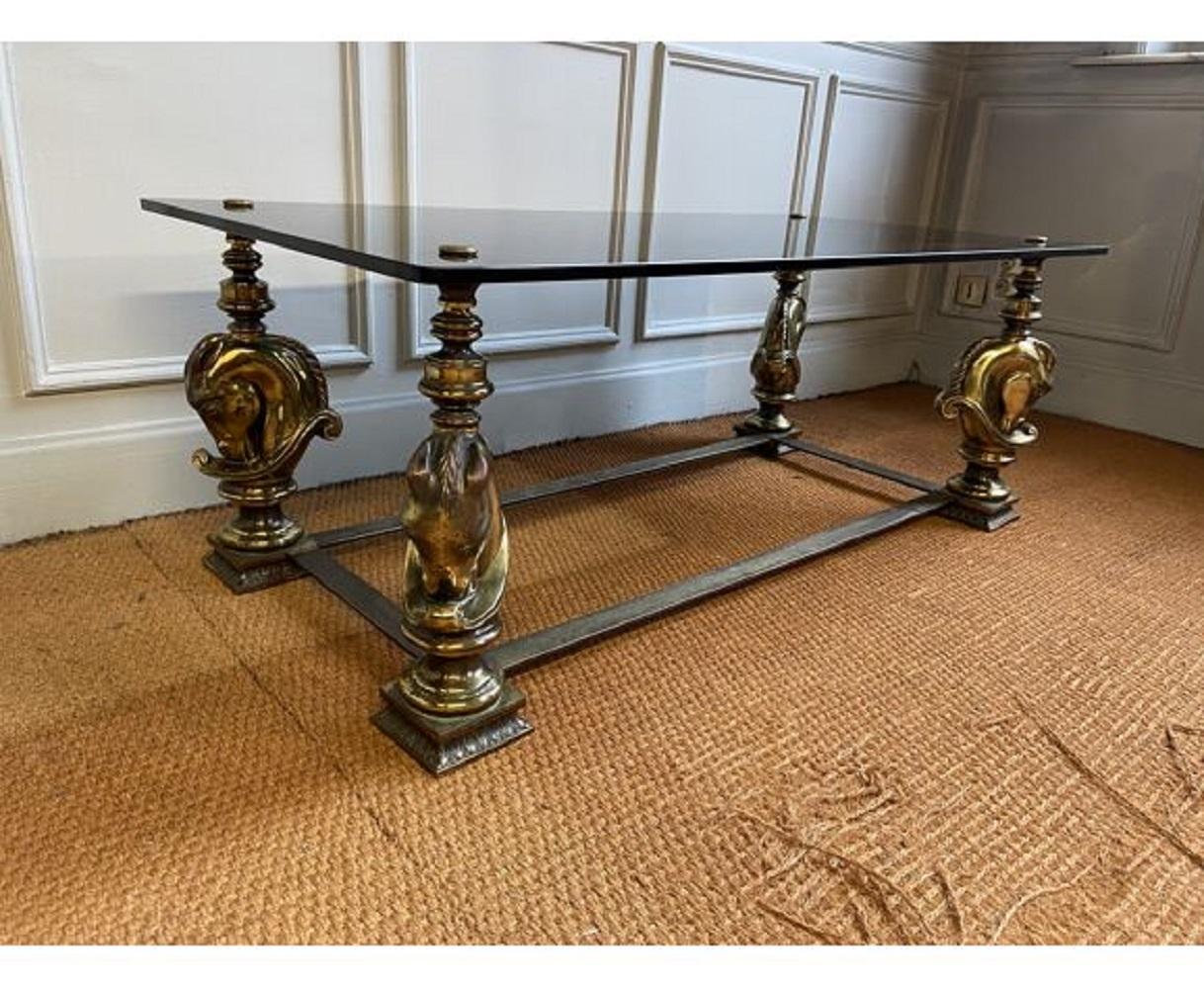 Mid-Century Modern Bronze Coffee Table with a Horse's Head For Sale
