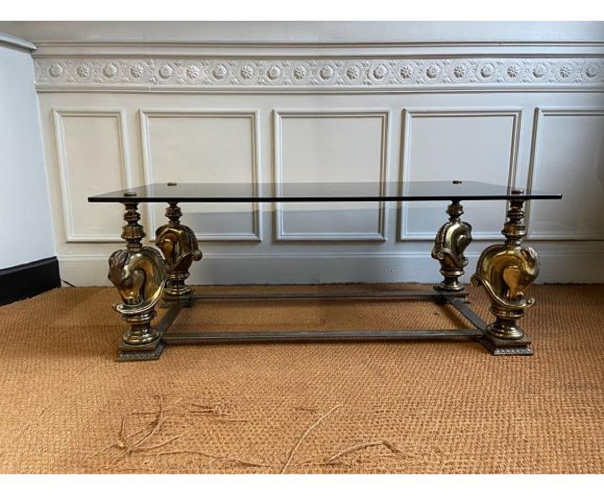 Brass Bronze Coffee Table with a Horse's Head For Sale