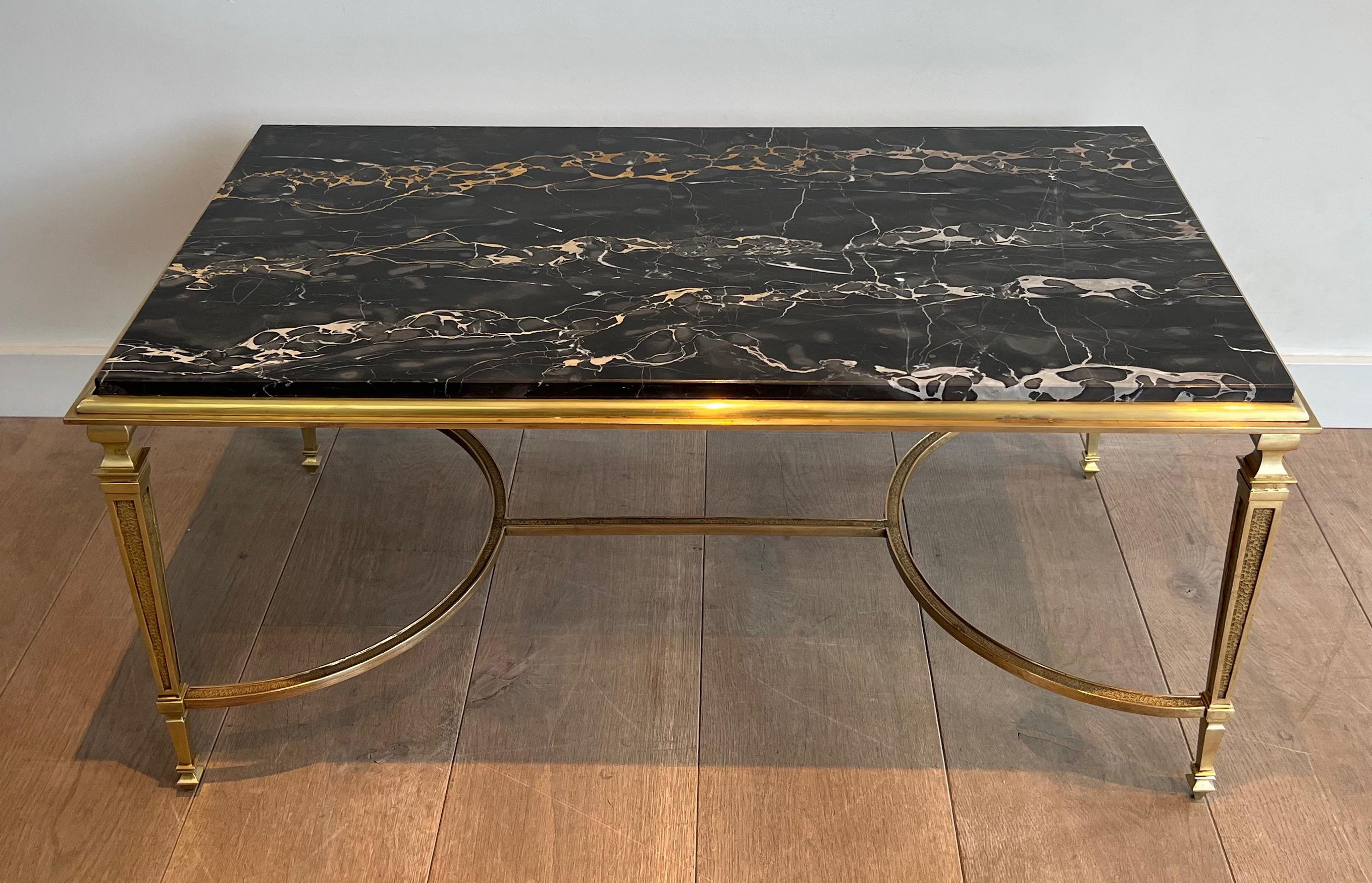 Bronze Coffee Table with Black Portor Marble Top in the style of Maison Jansen For Sale 6