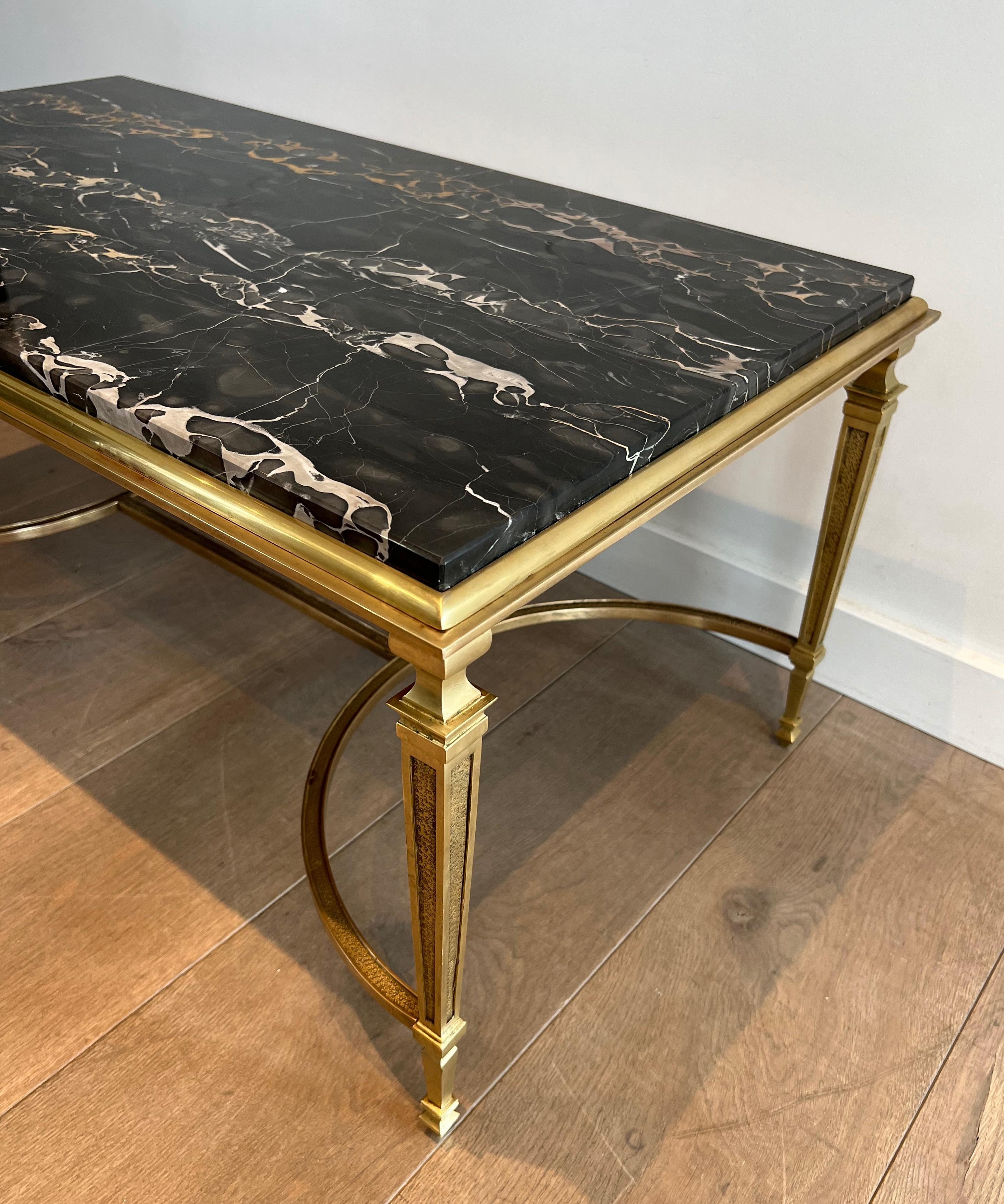 Bronze Coffee Table with Black Portor Marble Top in the style of Maison Jansen For Sale 7