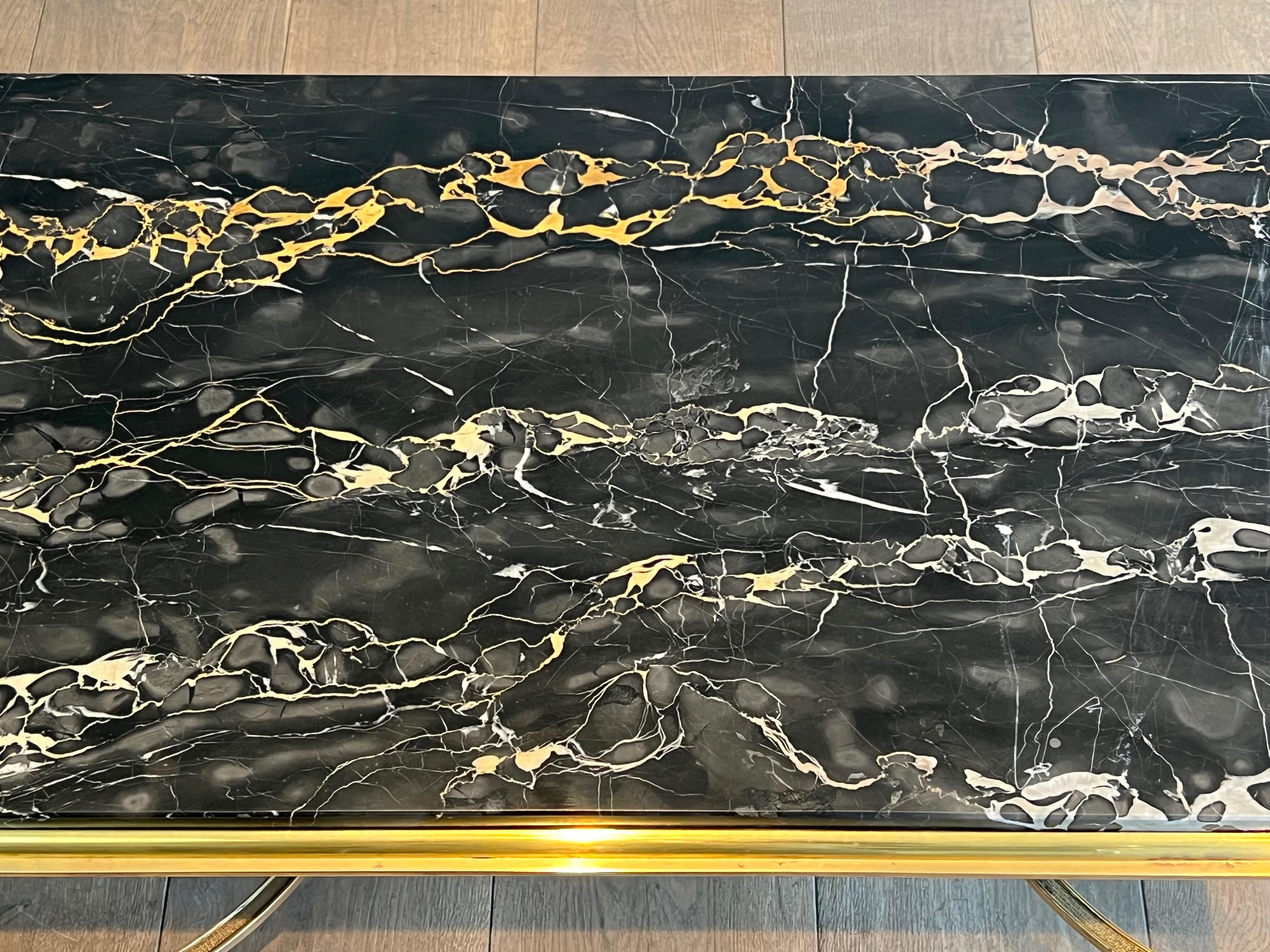 Bronze Coffee Table with Black Portor Marble Top in the style of Maison Jansen For Sale 10