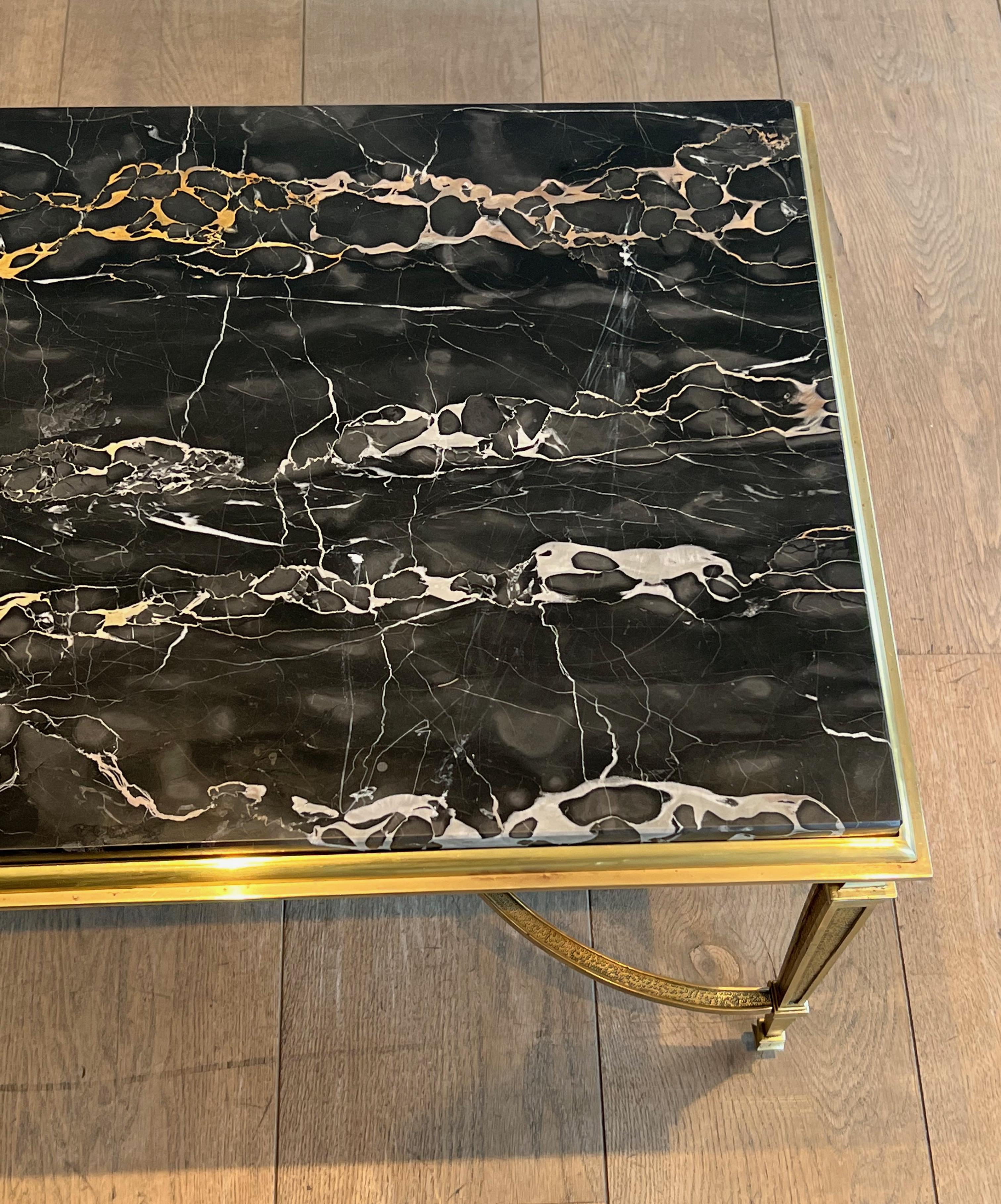 Bronze Coffee Table with Black Portor Marble Top in the style of Maison Jansen For Sale 11