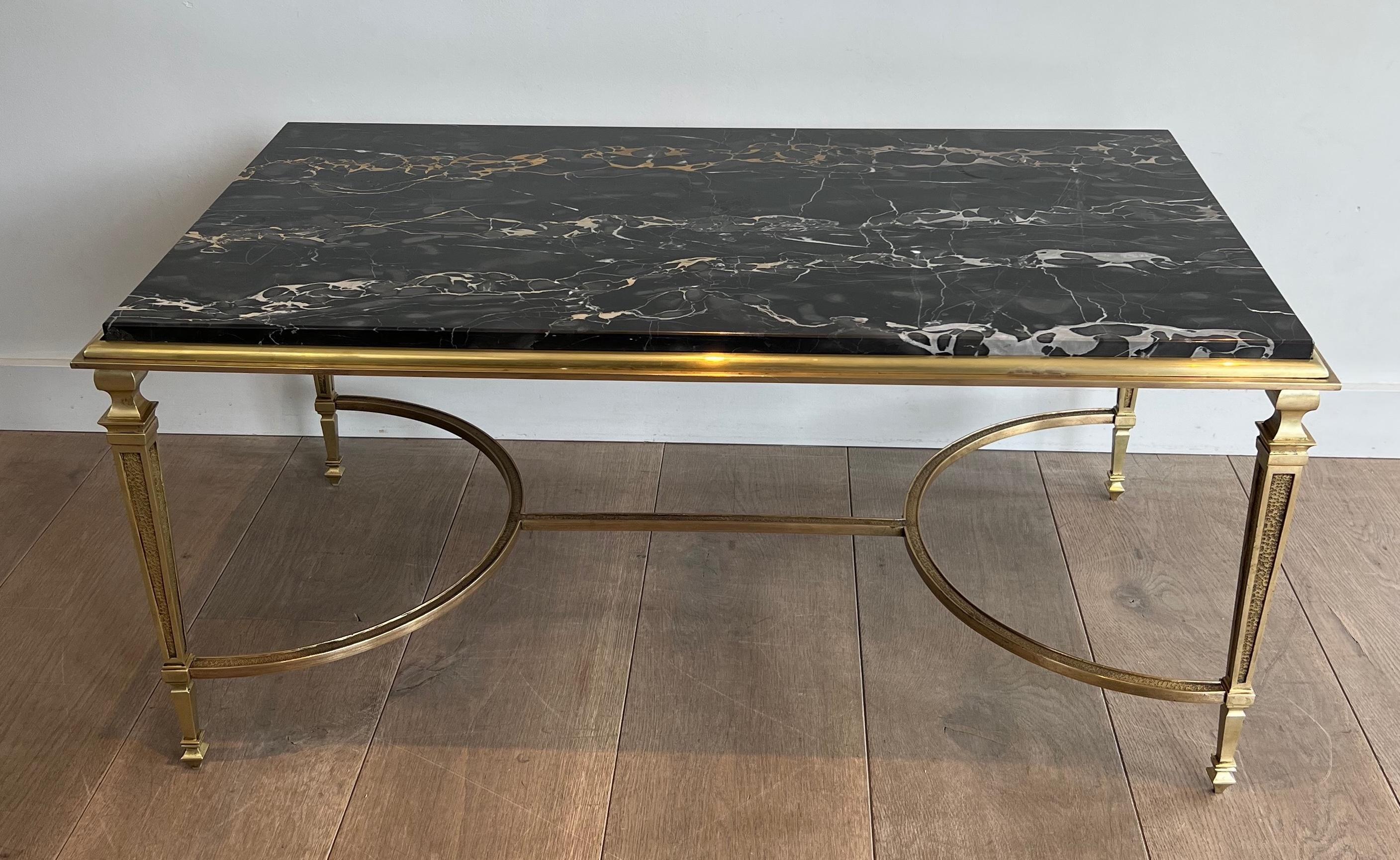 Bronze Coffee Table with Black Portor Marble Top in the style of Maison Jansen For Sale 14
