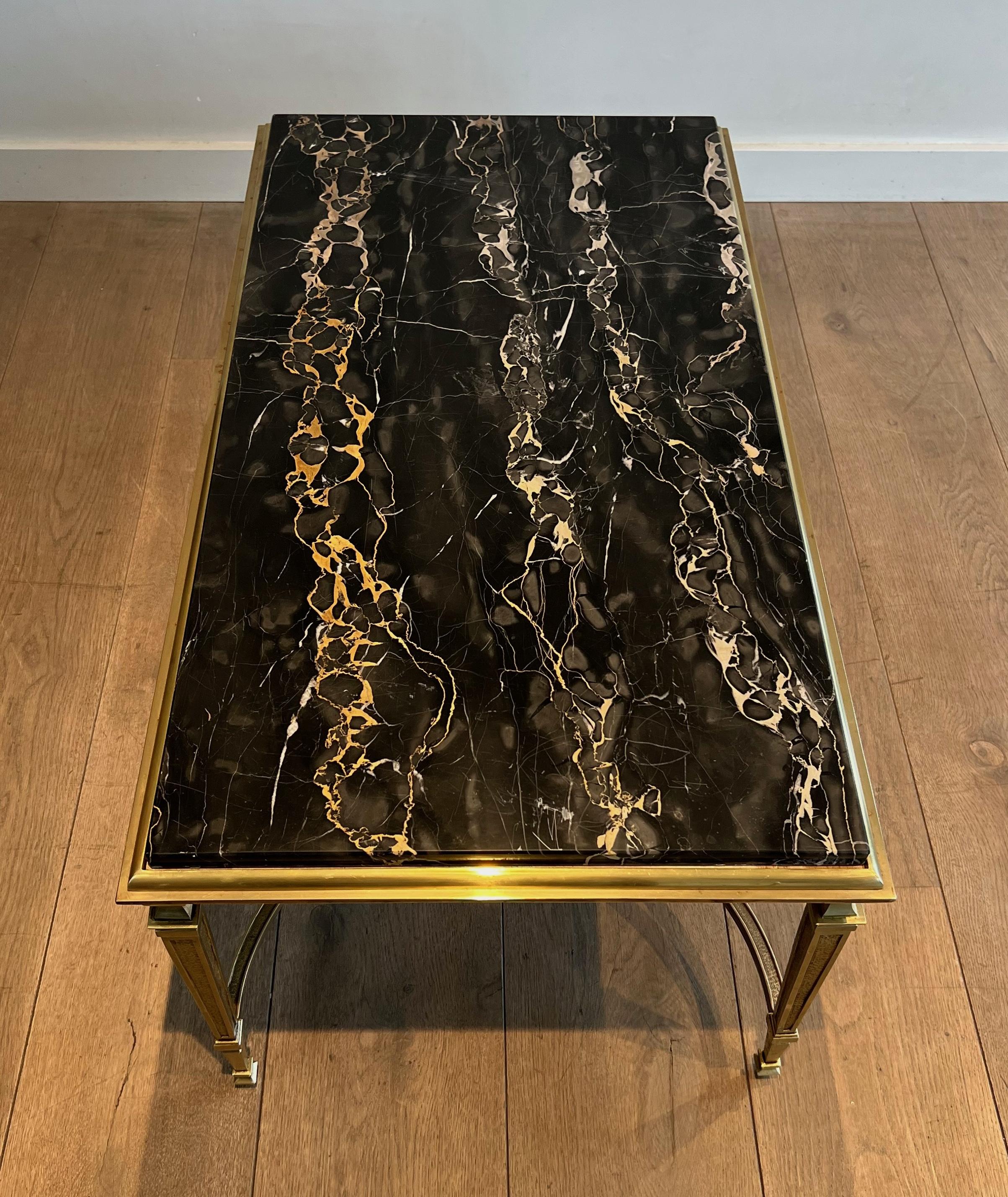 Neoclassical Bronze Coffee Table with Black Portor Marble Top in the style of Maison Jansen For Sale