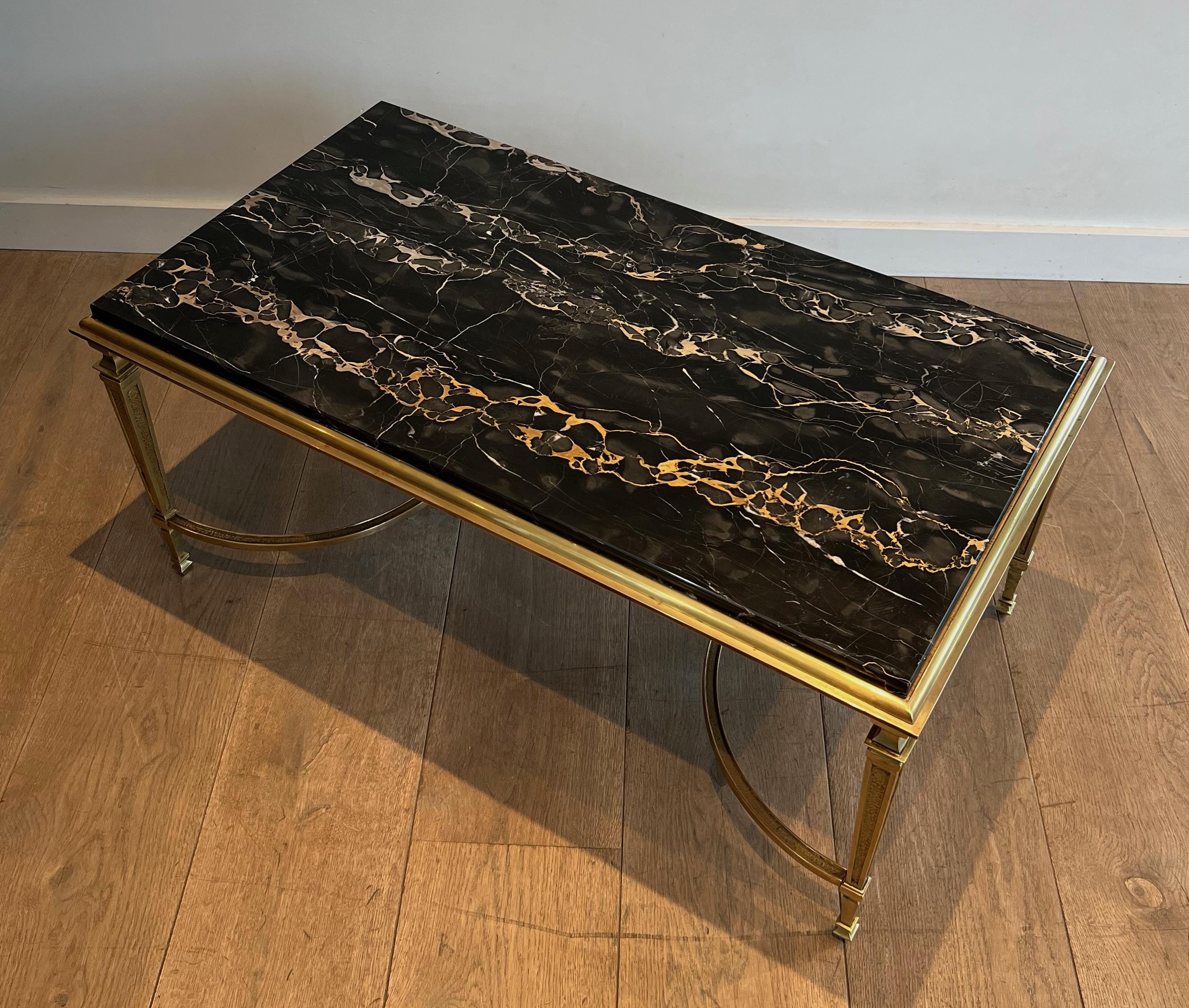 French Bronze Coffee Table with Black Portor Marble Top in the style of Maison Jansen For Sale