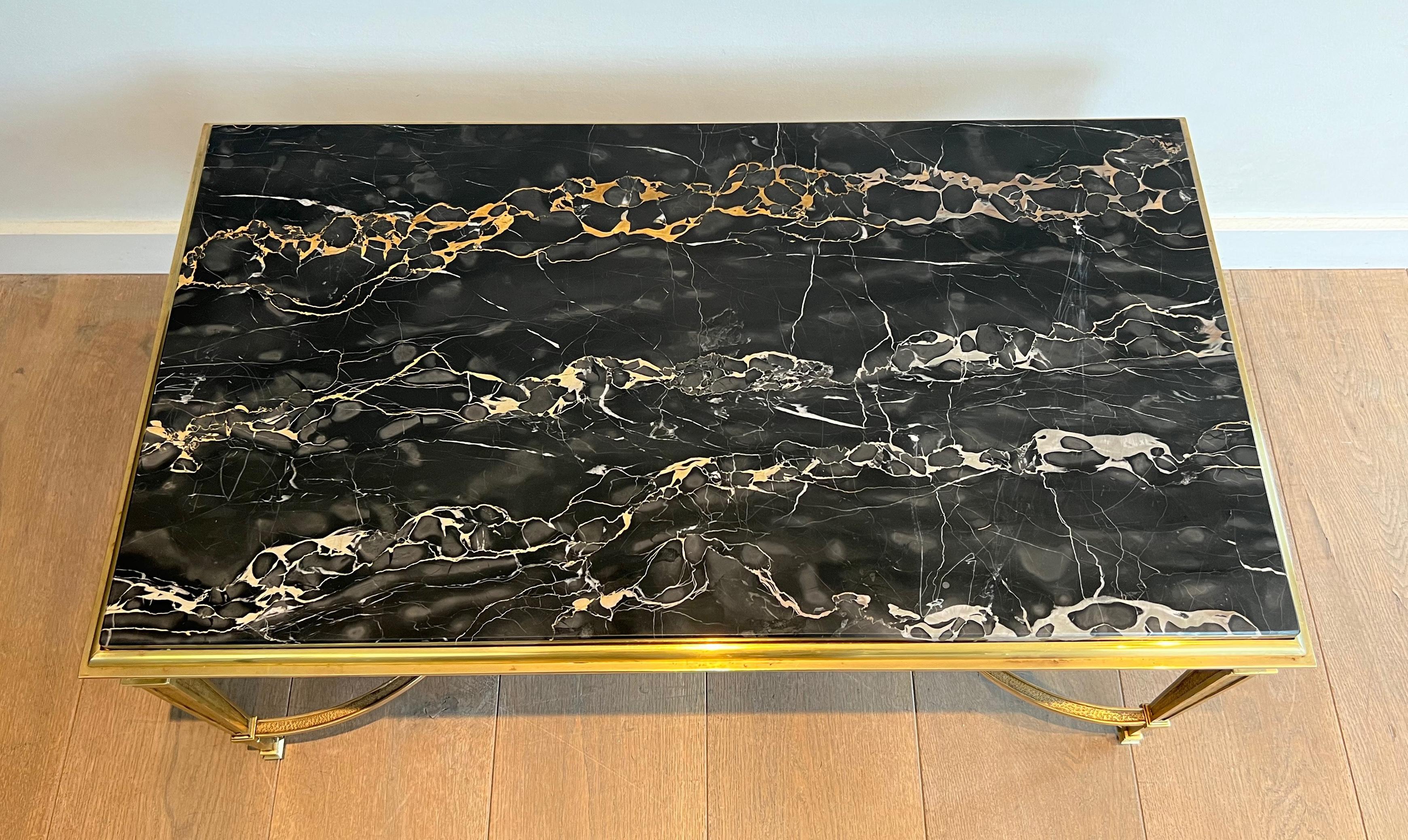 Bronze Coffee Table with Black Portor Marble Top in the style of Maison Jansen In Good Condition For Sale In Marcq-en-Barœul, Hauts-de-France