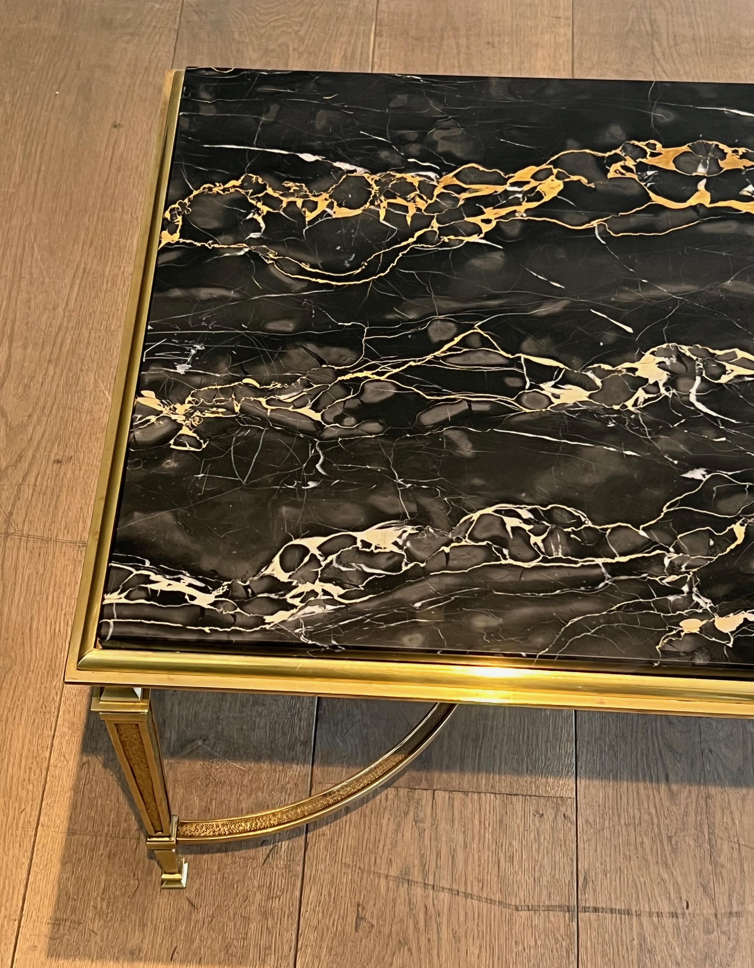 Mid-20th Century Bronze Coffee Table with Black Portor Marble Top in the style of Maison Jansen For Sale