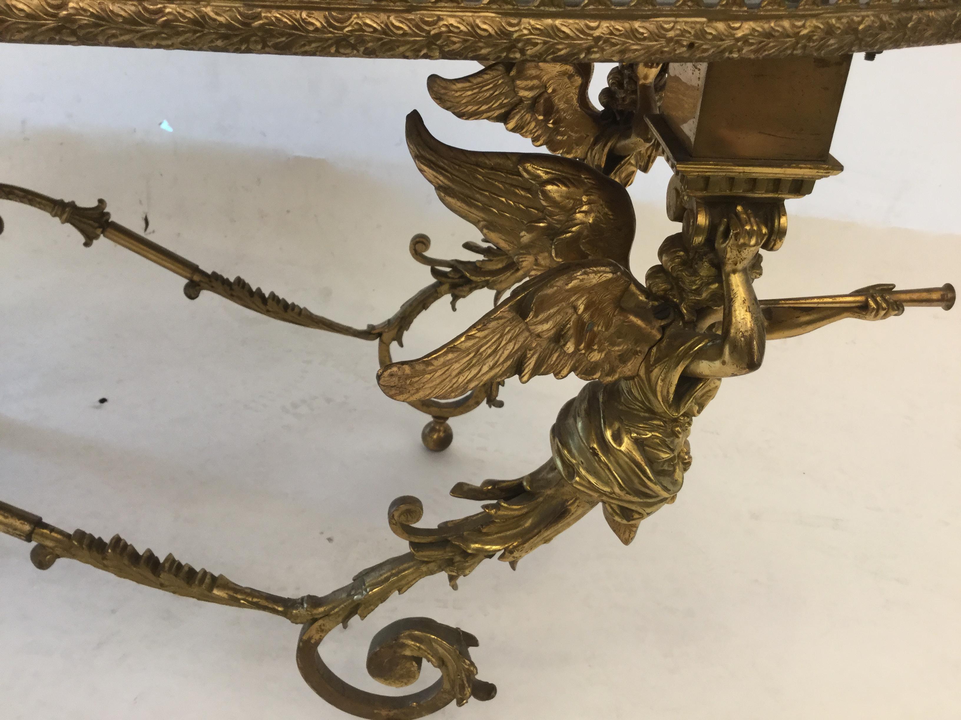 Hollywood Regency Bronze Coffee Table with Cherubs, 1940s For Sale