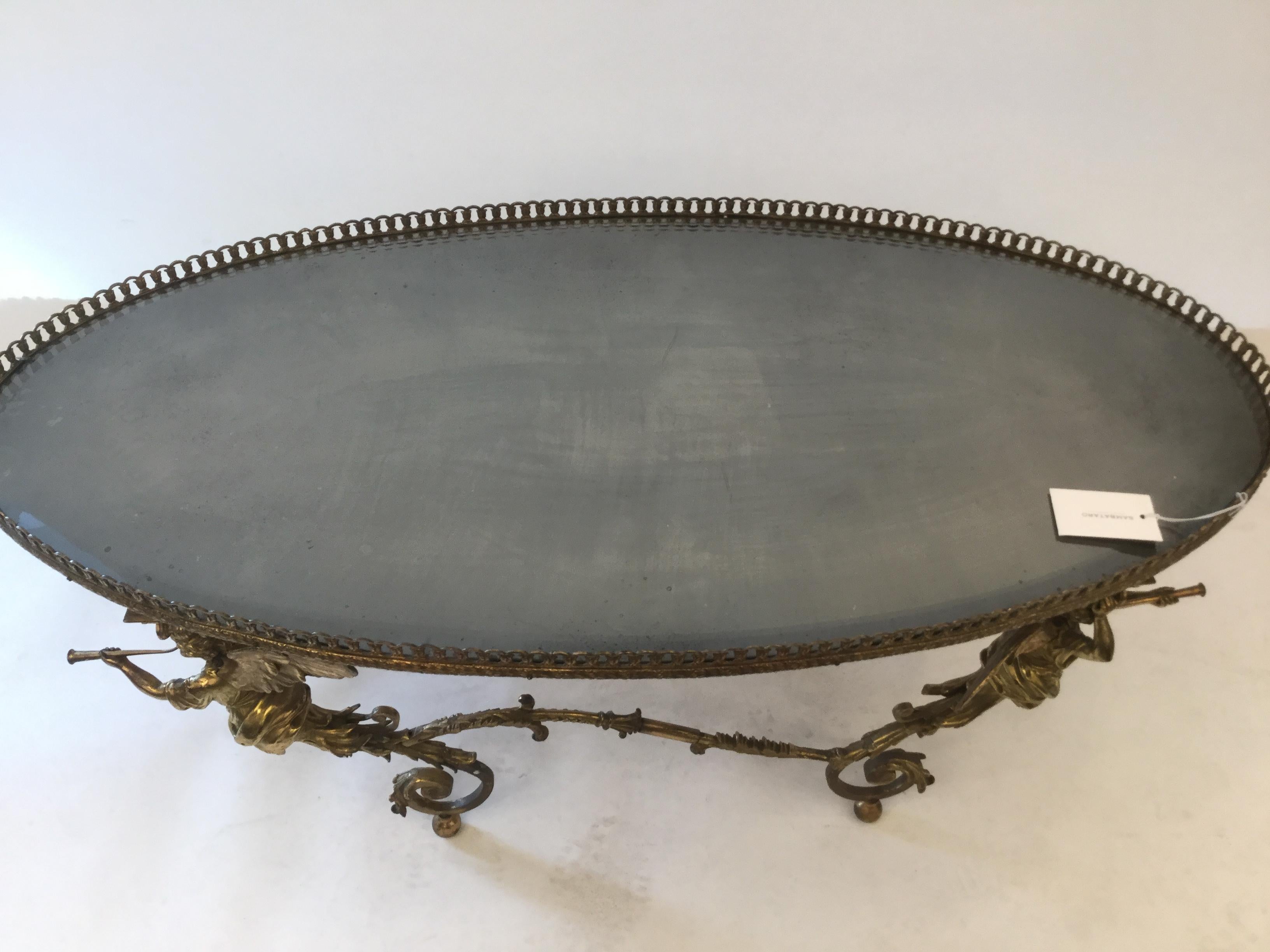 French Bronze Coffee Table with Cherubs, 1940s For Sale