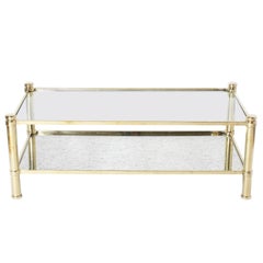 Bronze Coffee Table with Glass Shelves in the Style of Jacques Quinet