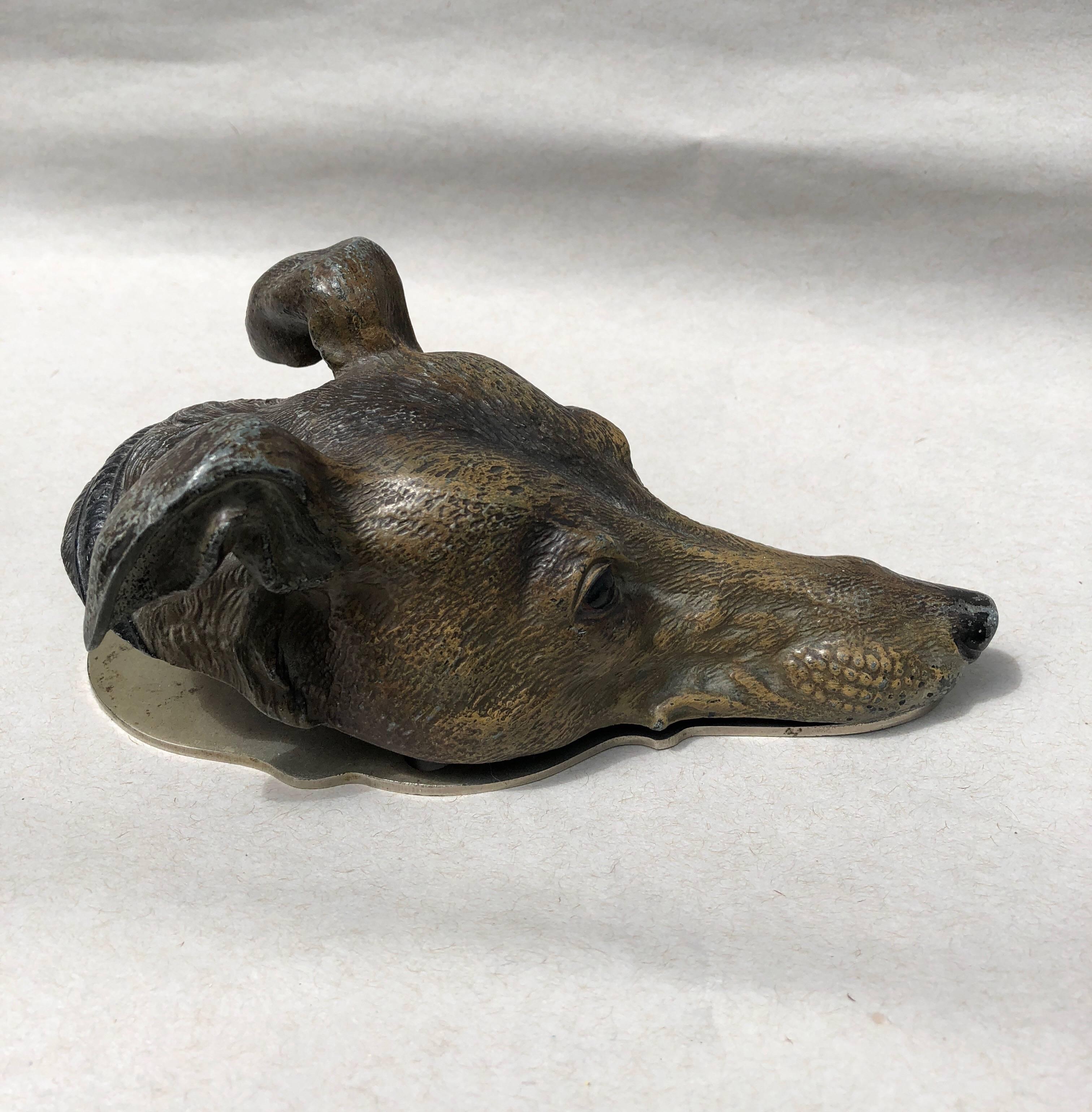 Victorian Bronze Cold a Painted Hound Paper Holder