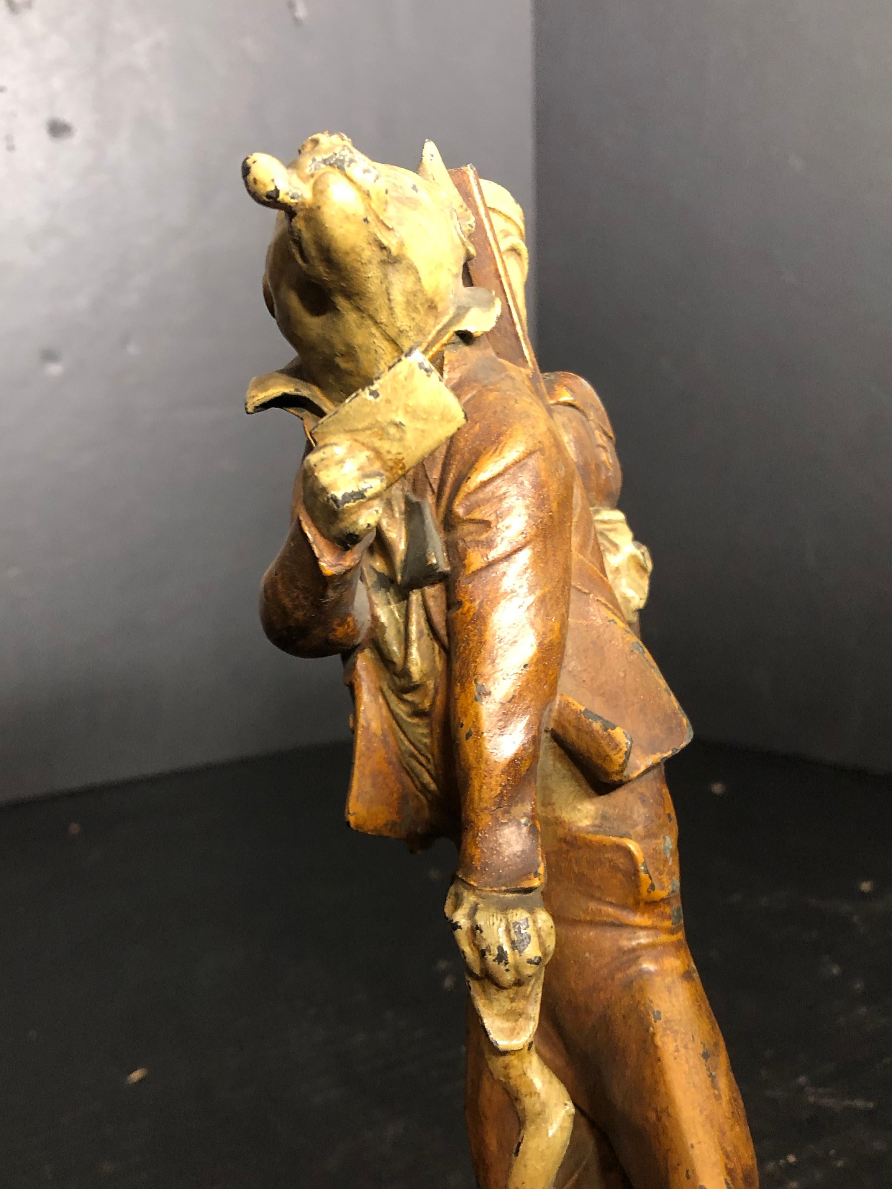 Art Nouveau Bronze Cold Painted Match Holder French Bull Dog Mountaineer by Franz Bergman