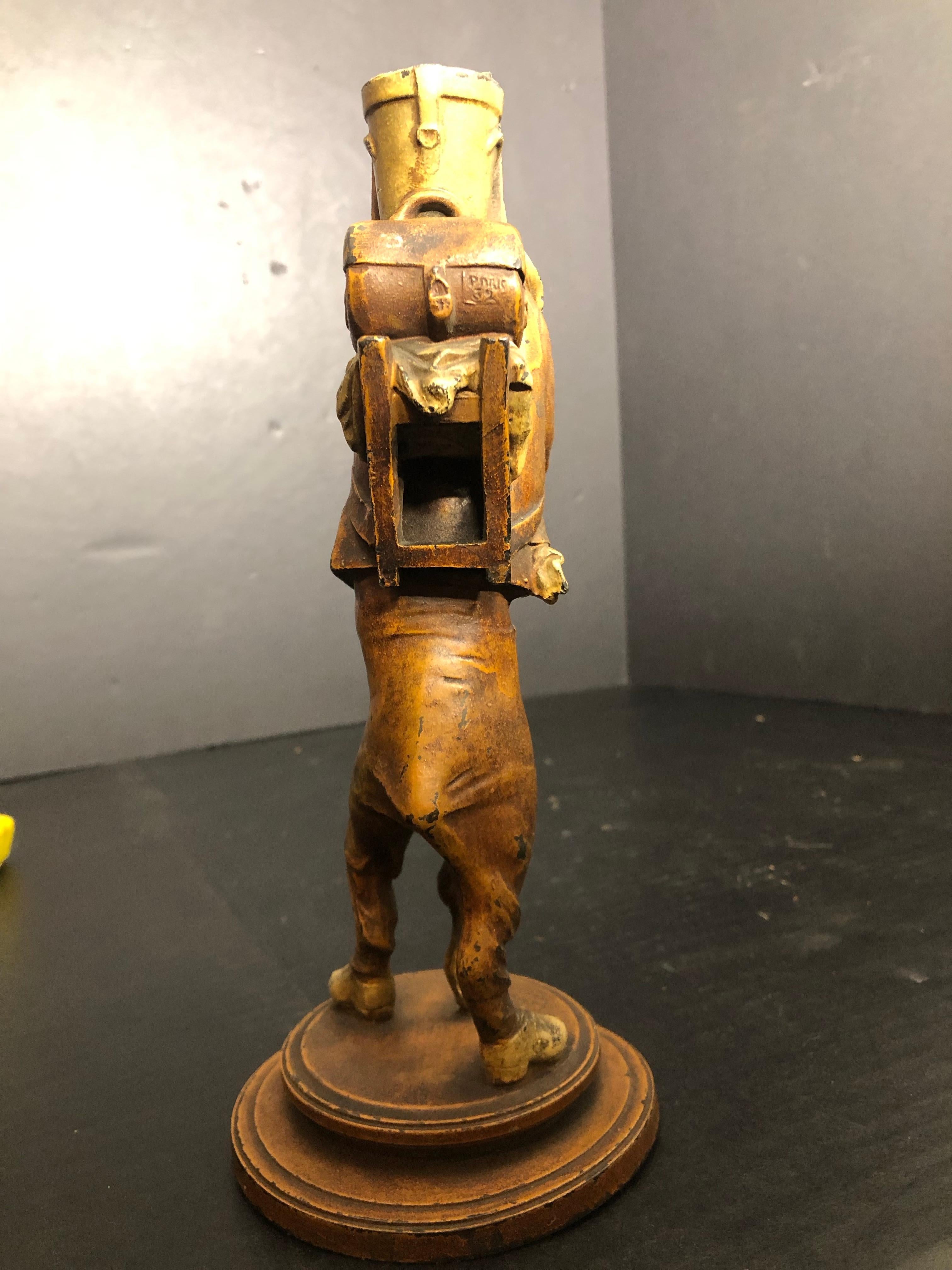 Bronze Cold Painted Match Holder French Bull Dog Mountaineer by Franz Bergman In Good Condition In Allentown, PA
