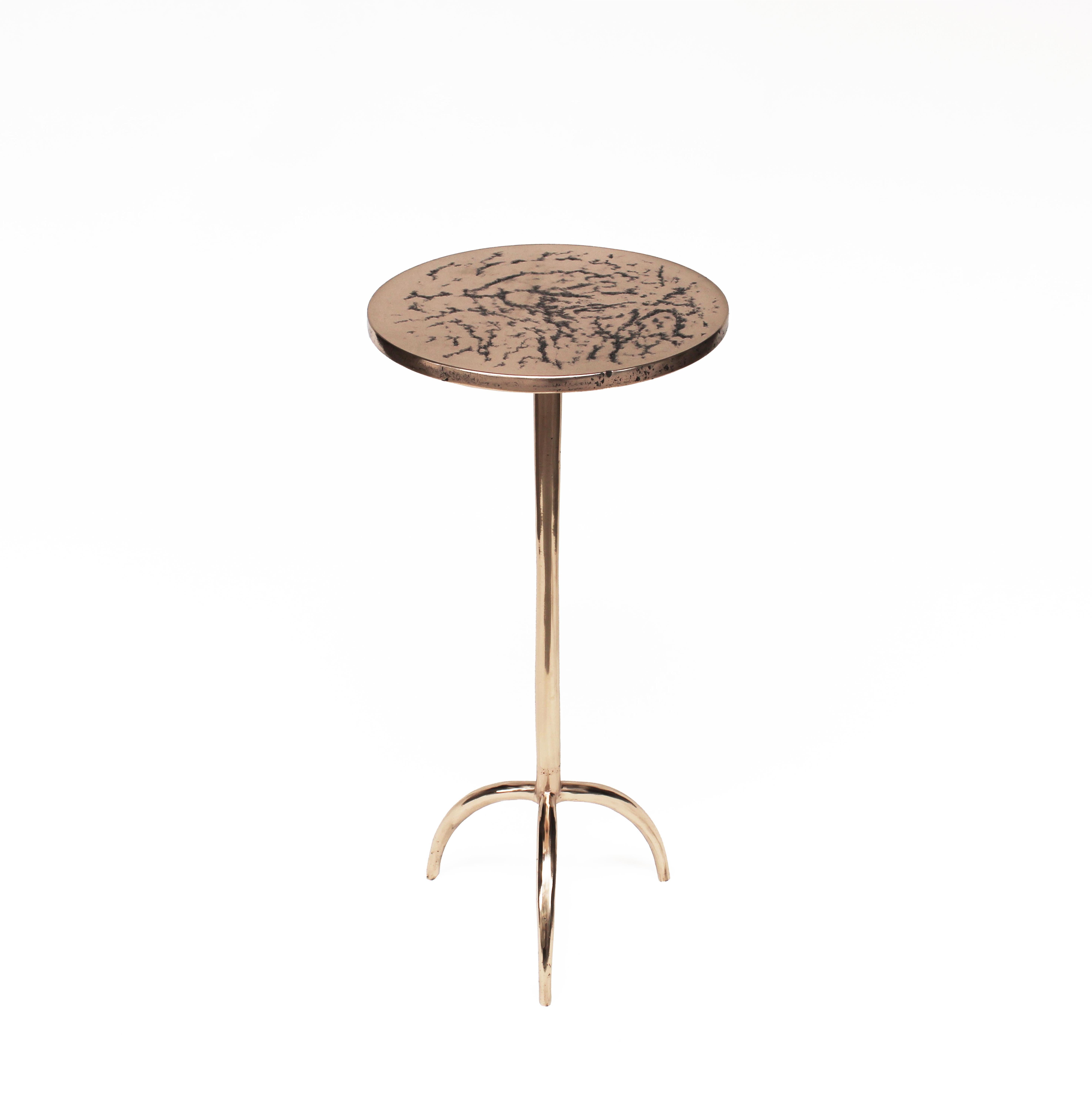 Bronze Colla Sprue Side Table by Studio Sunt
Dimensions: D 30 x H 61 cm. 
Materials: Bronze.

Studio Sunt is an Istanbul-based design studio that renews traditions by applying fine craftsmanship to contemporary design with the experience of casting