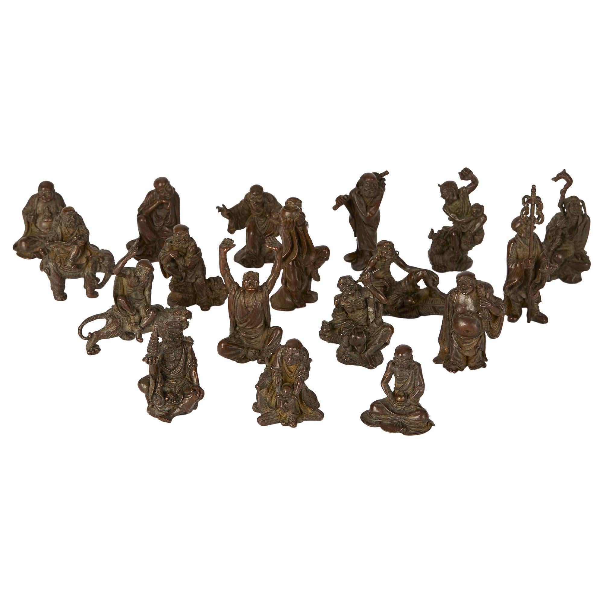 Bronze-Kollektion von achtzehn Luohan-Gefährten, 18.-19. Jahrhundert im Angebot