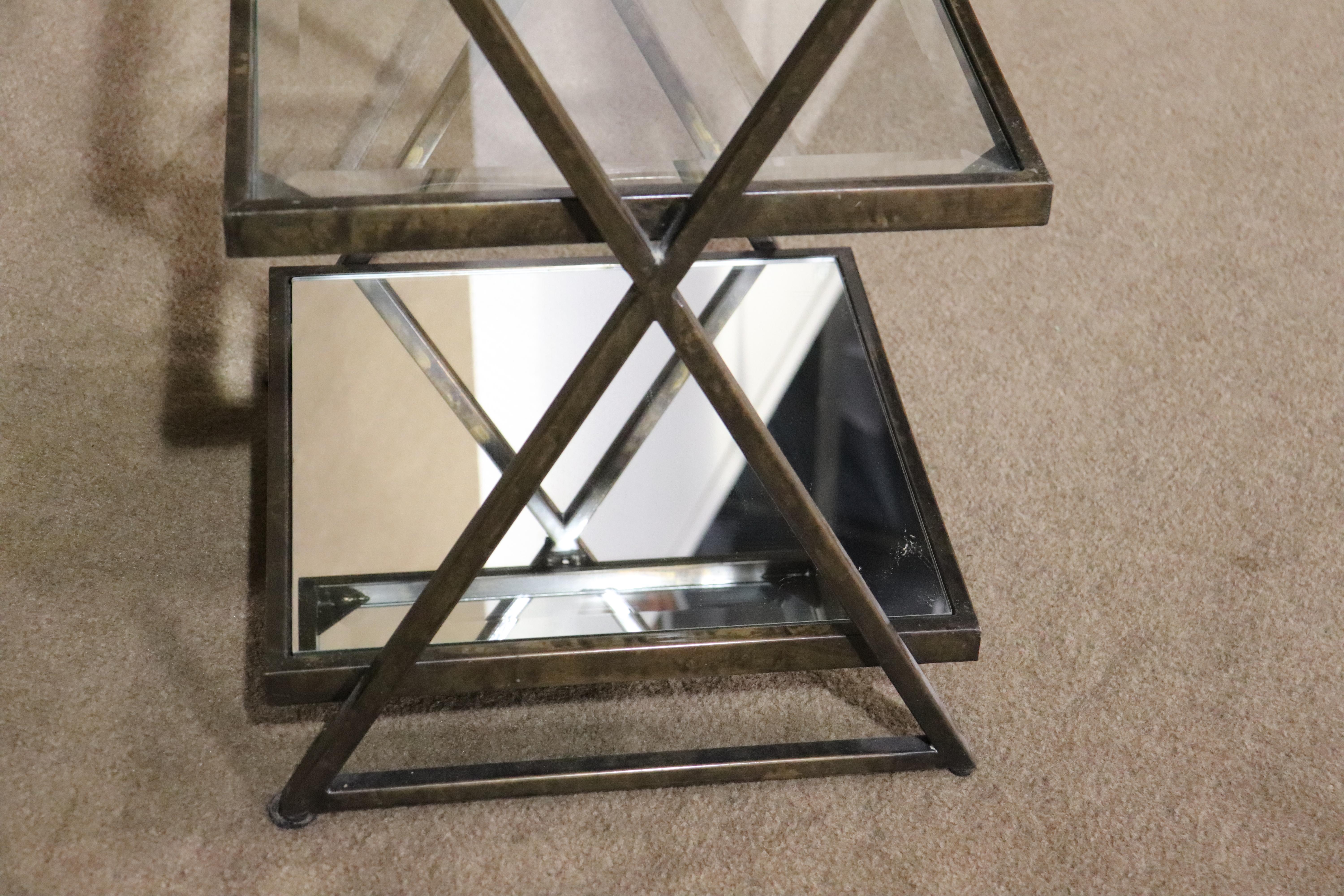 Modern Bronze Color X-Frame End Table For Sale