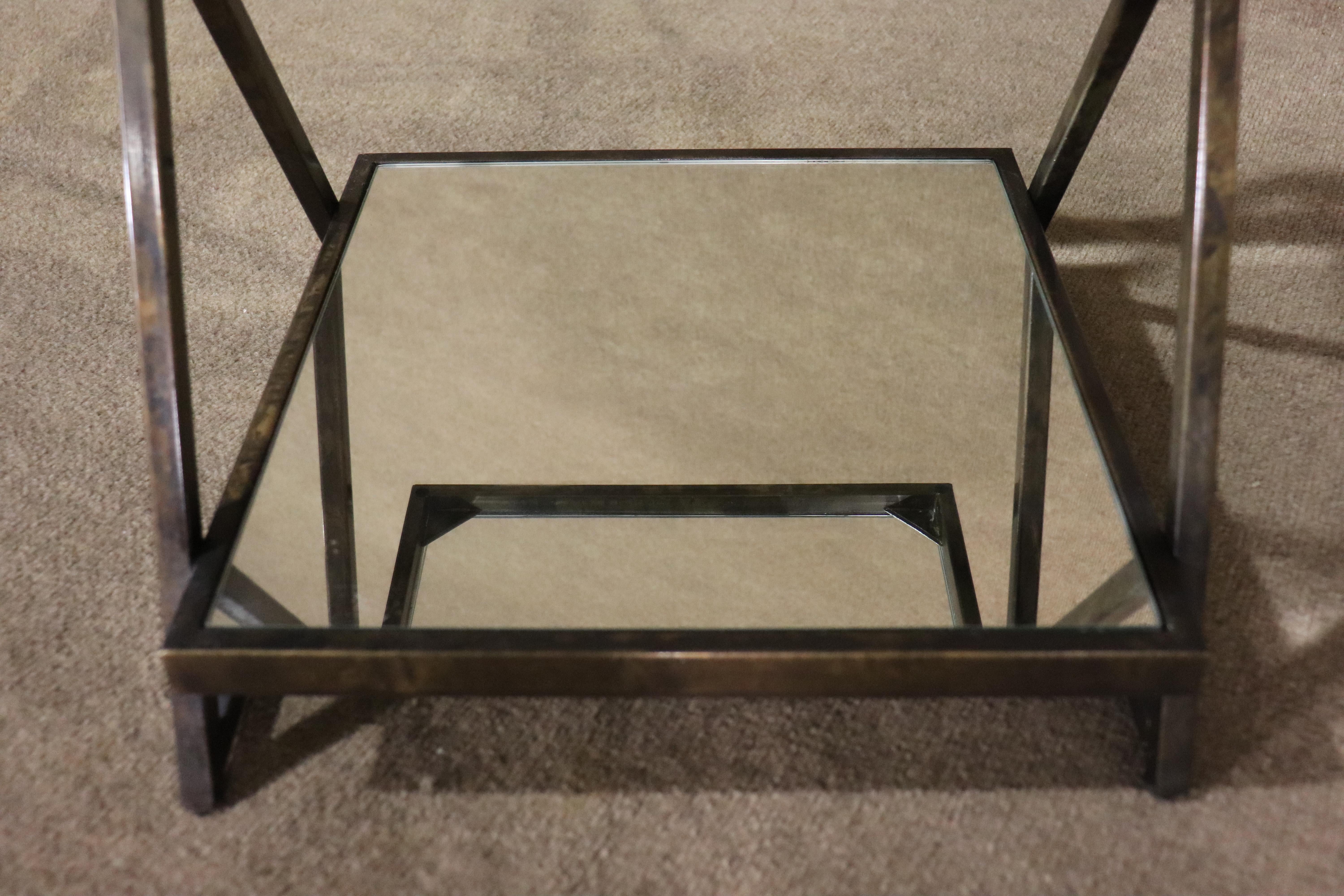 Bronze Color X-Frame End Table In Good Condition For Sale In Brooklyn, NY