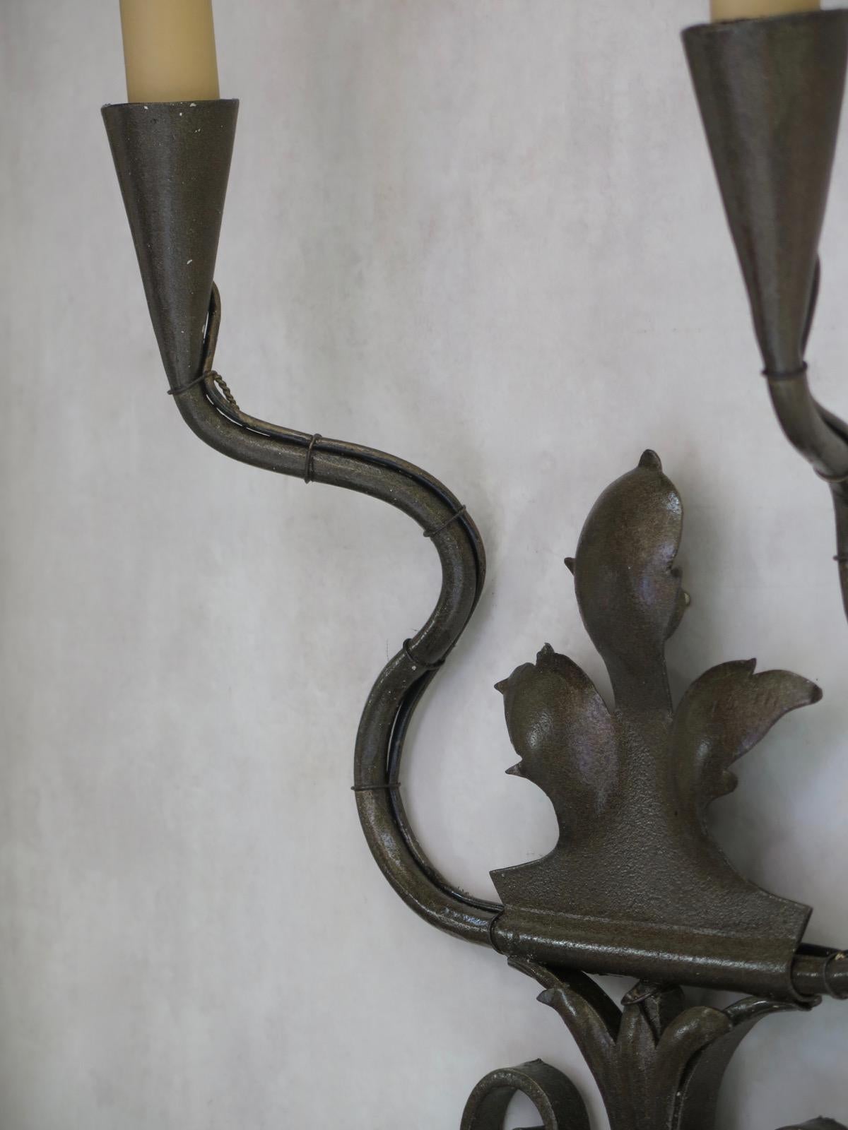 French Bronze-Colored Iron Sconce, France, circa 1950s For Sale