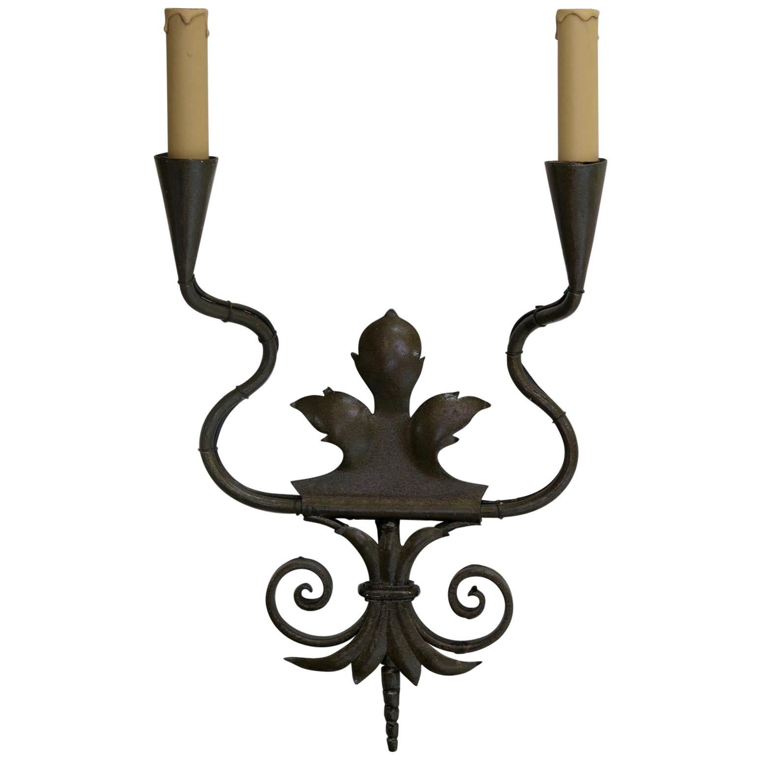 Bronze-Colored Iron Sconce, France, circa 1950s For Sale