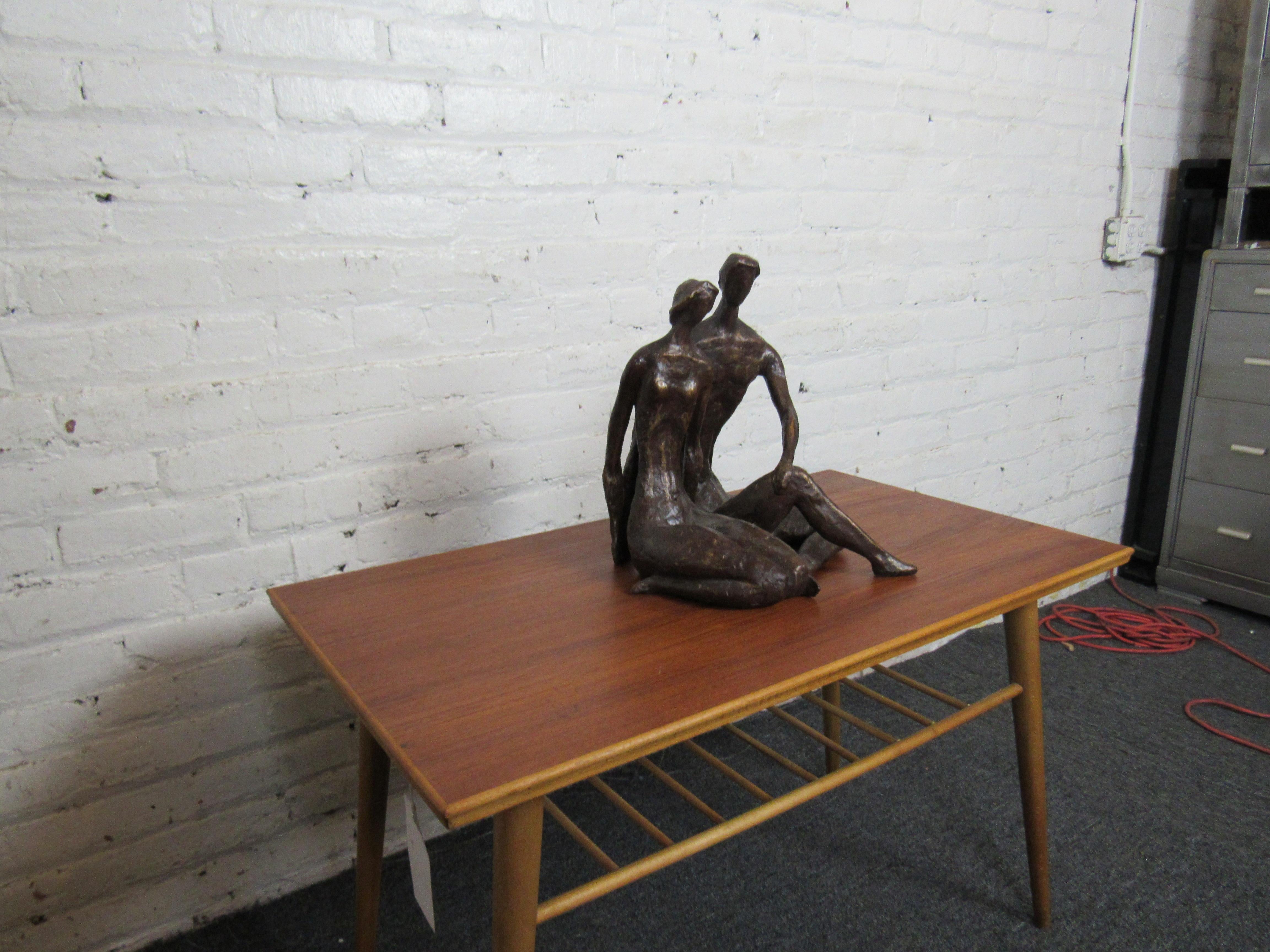 Bronze Colored Sculpture of Seated Couple In Good Condition In Brooklyn, NY