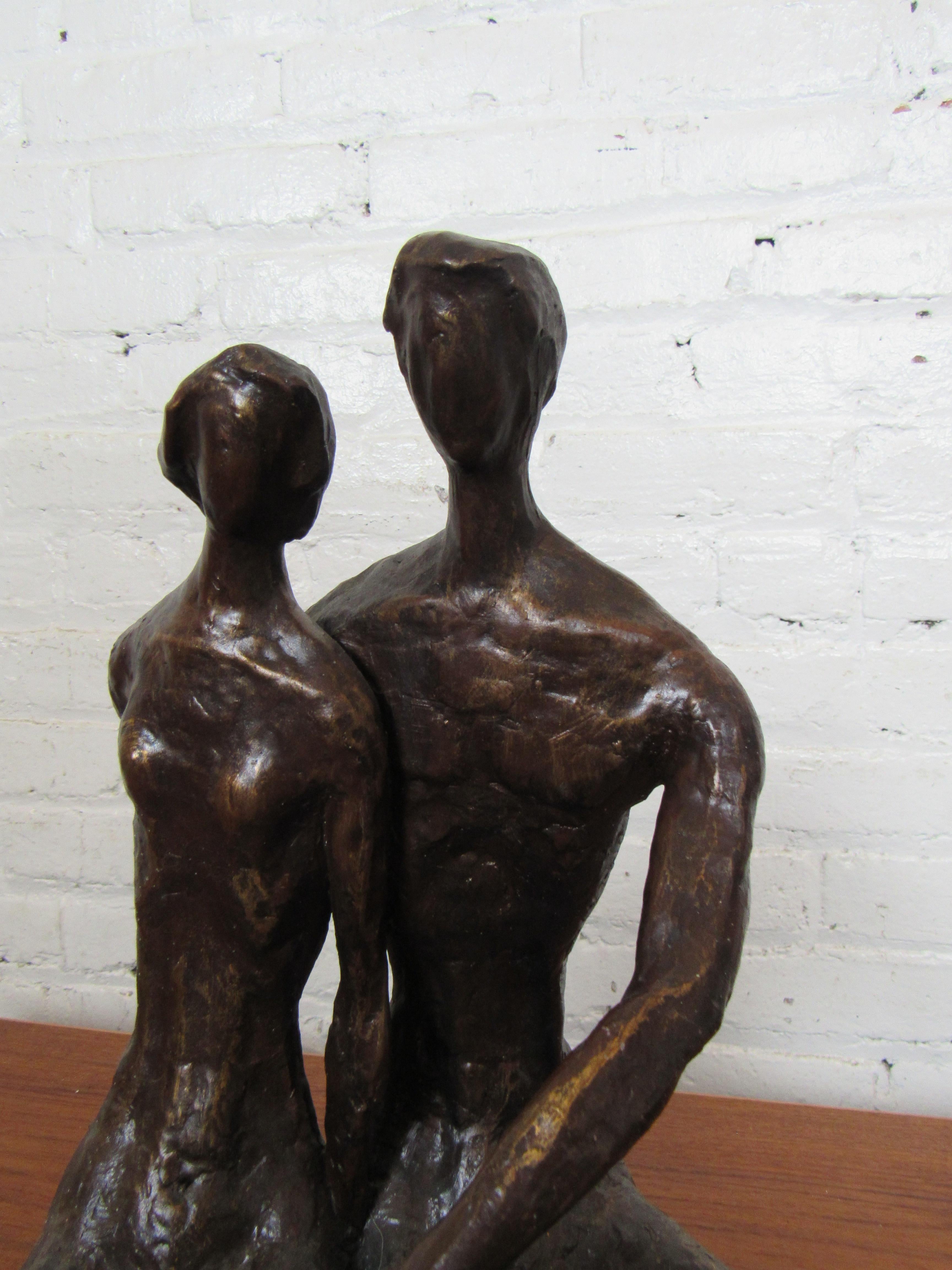 20th Century Bronze Colored Sculpture of Seated Couple