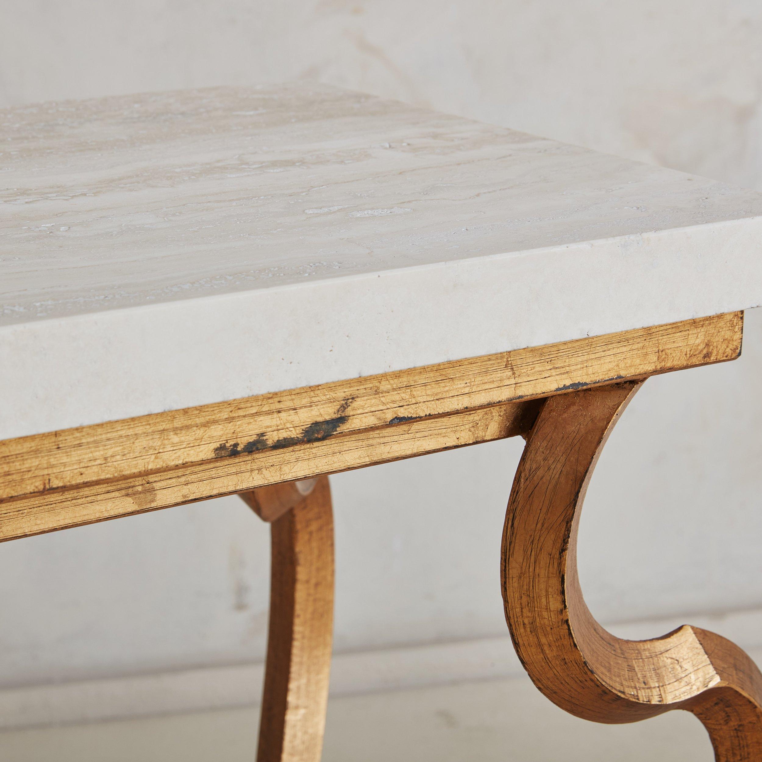 Bronze Console Table with Travertine Top, France 20th Century For Sale 1