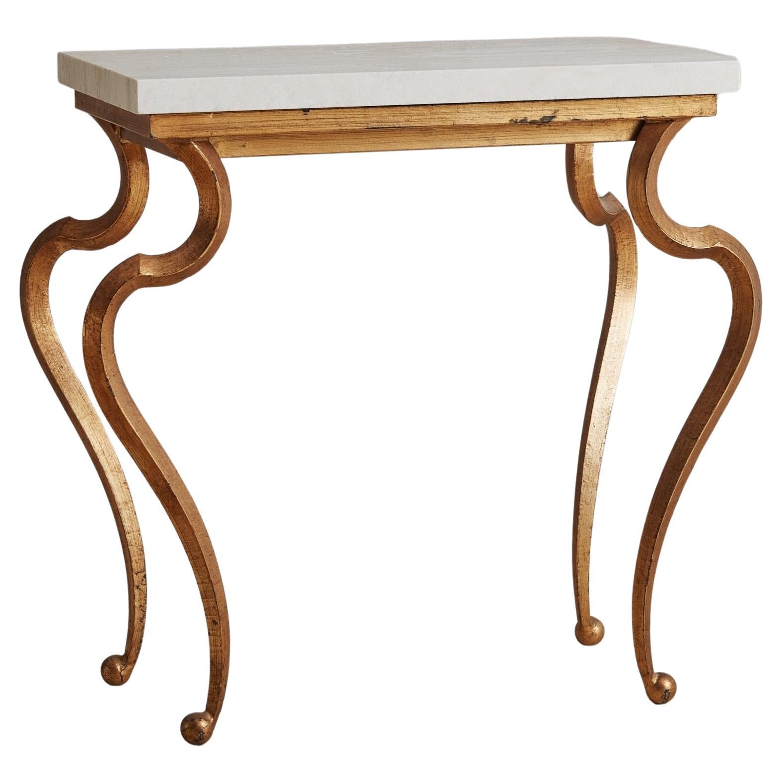 Table console en bronze avec plateau en travertin, France 20e siècle en vente