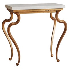 Table console en bronze avec plateau en travertin, France 20e siècle