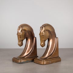 Bronze & Copper Plated Machine Age Trojan Horse Bookends by Dodge, circa 1930s