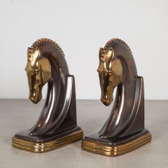Bronze & Copper Plated Machine Age Trojan Horse Bookends by Dodge, circa 1930s