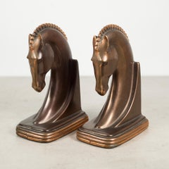 Bronze & Copper Plated Machine Age Trojan Horse Bookends by Dodge, circa 1930s