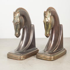 Bronze & Copper Plated Machine Age Trojan Horse Bookends by Dodge, circa 1930s
