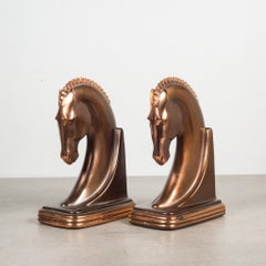 Bronze & Copper Plated Machine Age Trojan Horse Bookends by Dodge, circa 1930s