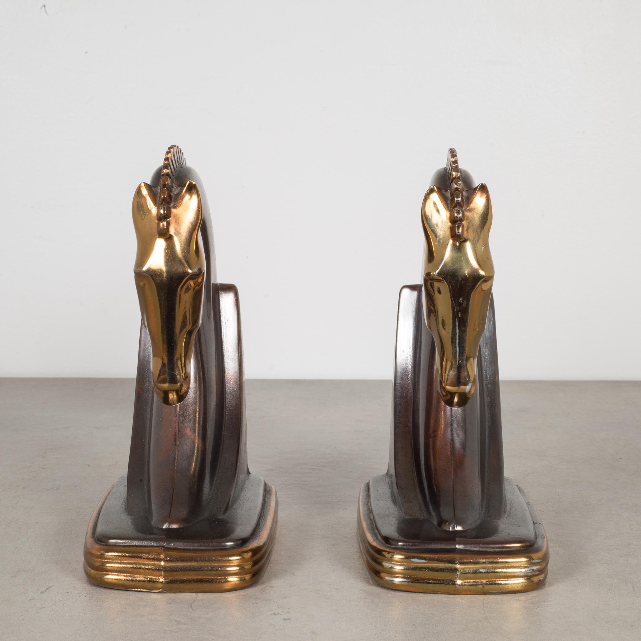 20th Century Bronze & Copper Plated Machine Age Trojan Horse Bookends by Dodge, circa 1930s