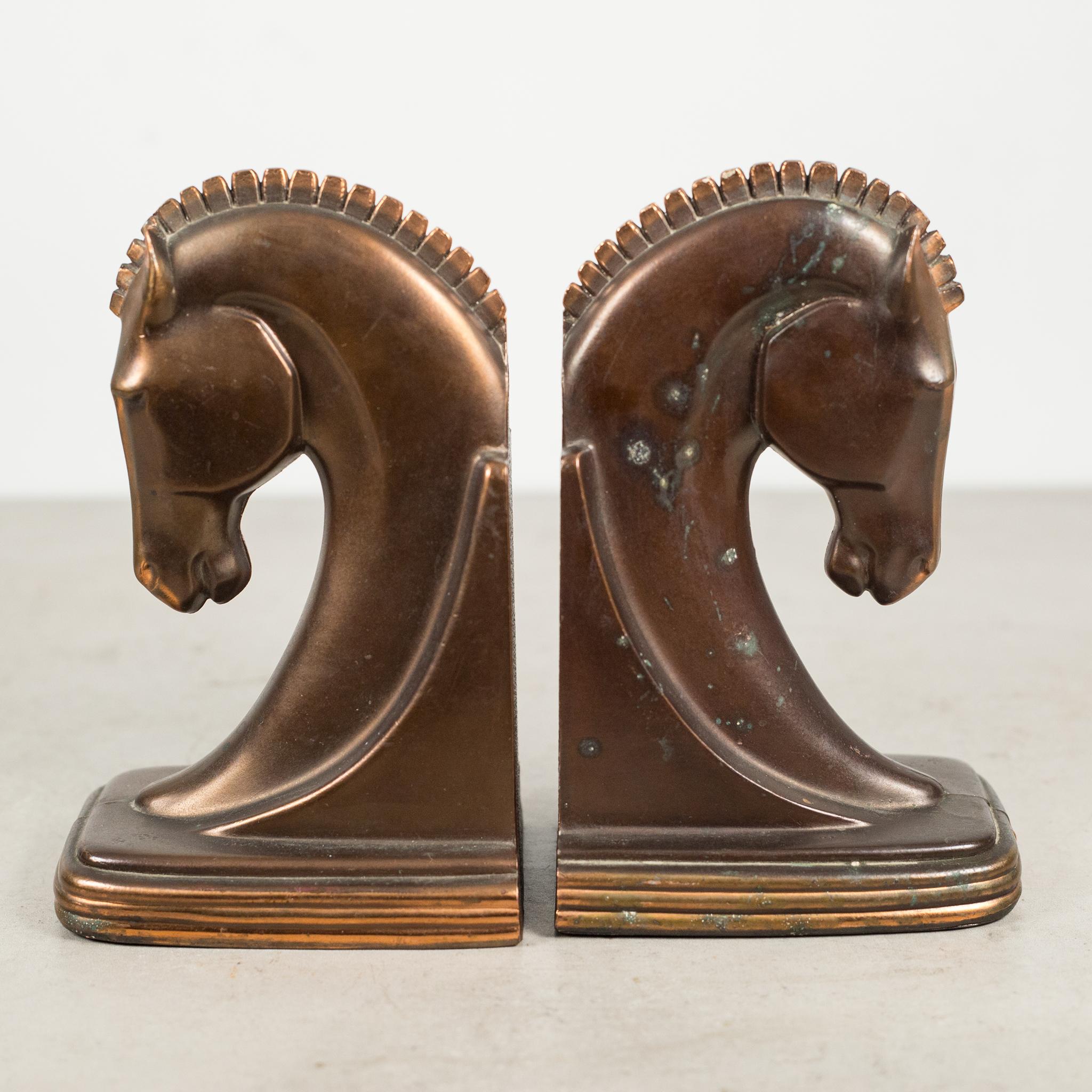 Bronze & Copper Plated Machine Age Trojan Horse Bookends by Dodge, circa 1930s In Good Condition In San Francisco, CA