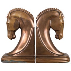 Bronze & Copper Plated Machine Age Trojan Horse Bookends by Dodge, circa 1930s