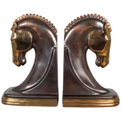 Bronze & Copper Plated Machine Age Trojan Horse Bookends by Dodge, circa 1930s