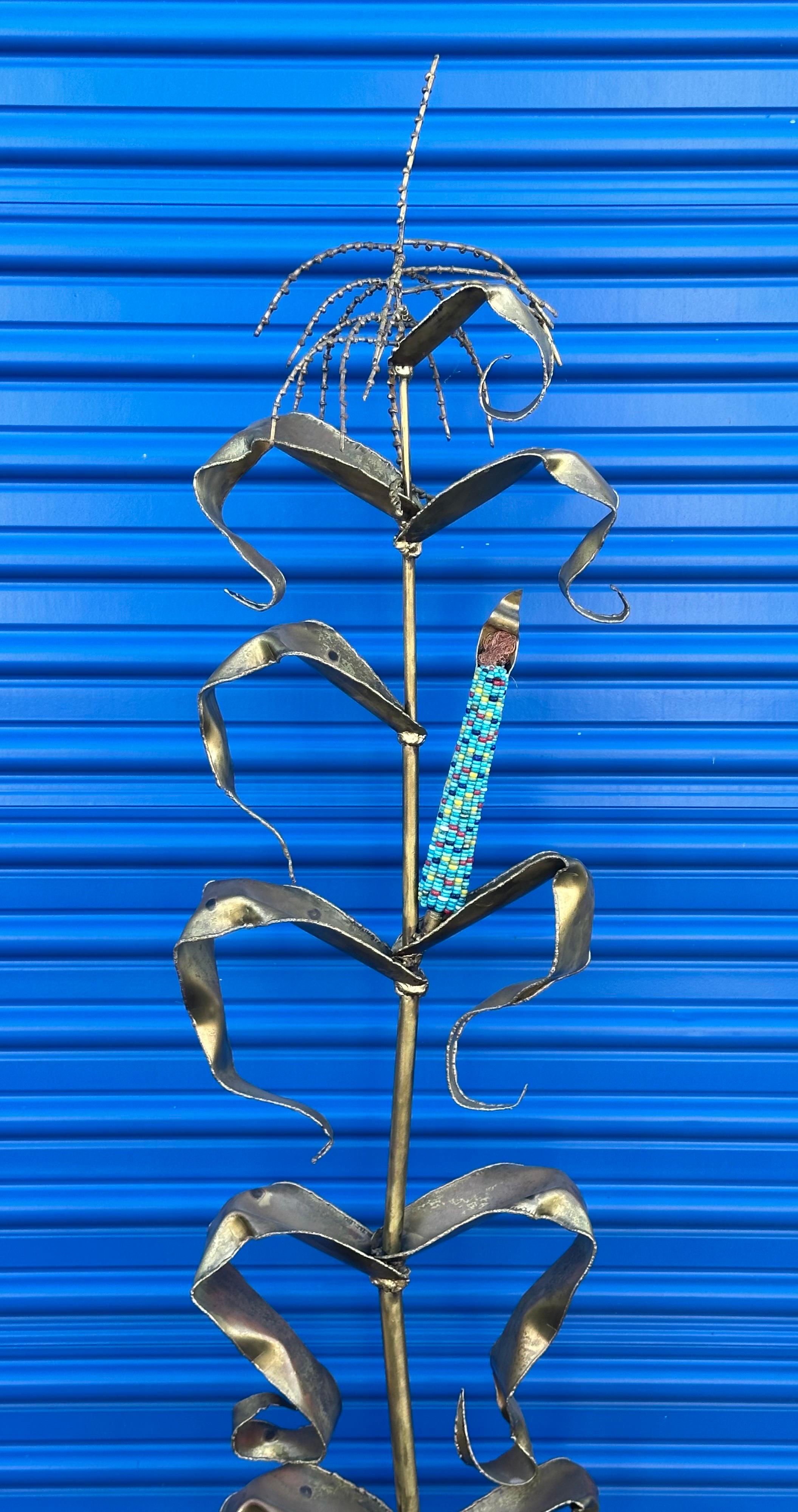 Modern Bronze Corn Stalk with Turquoise Ear Sculpture by Charles Pratt For Sale