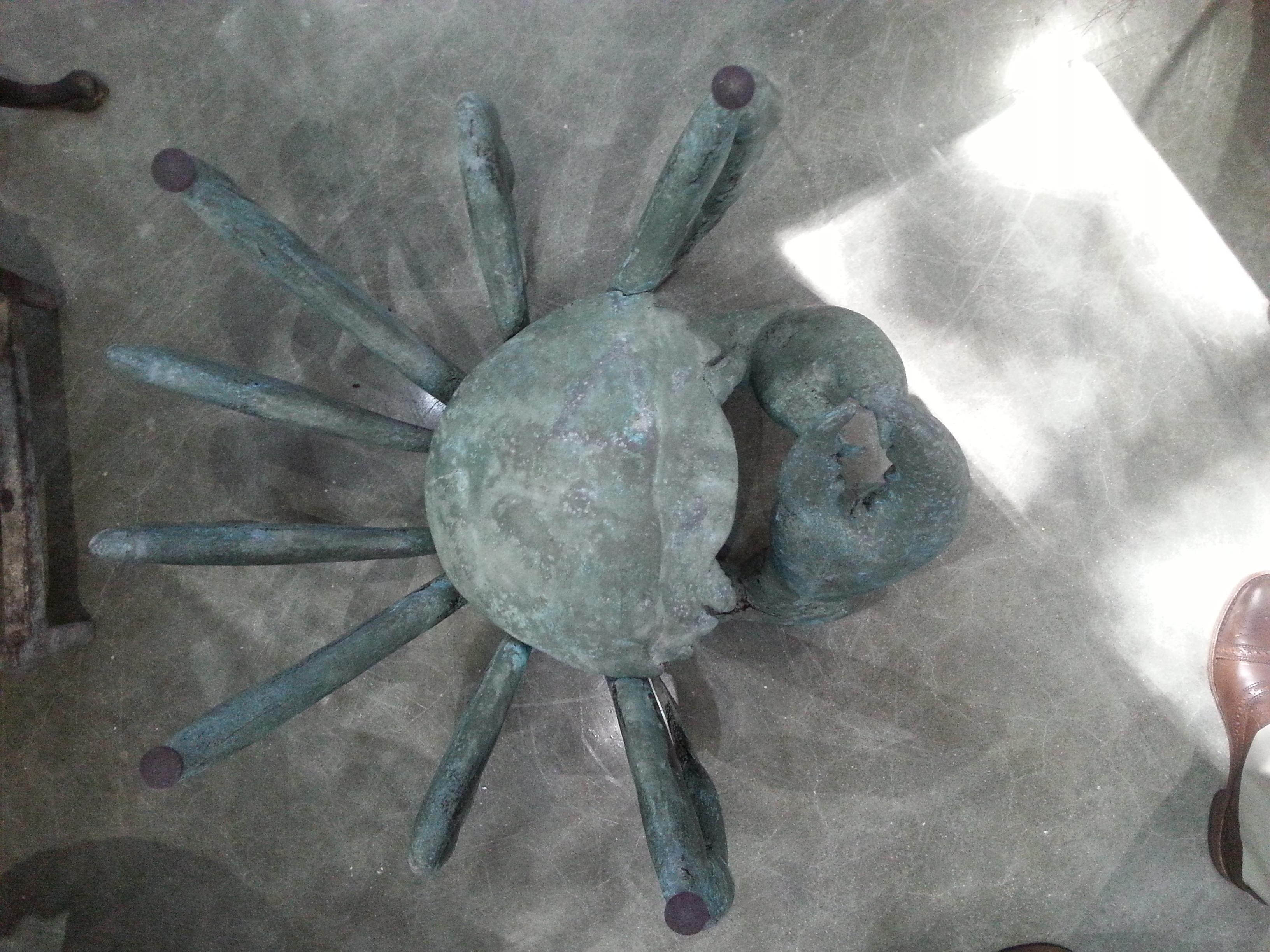 20th Century Bronze Crab-Form Sculpture with Round Glass Top as a Cocktail Table