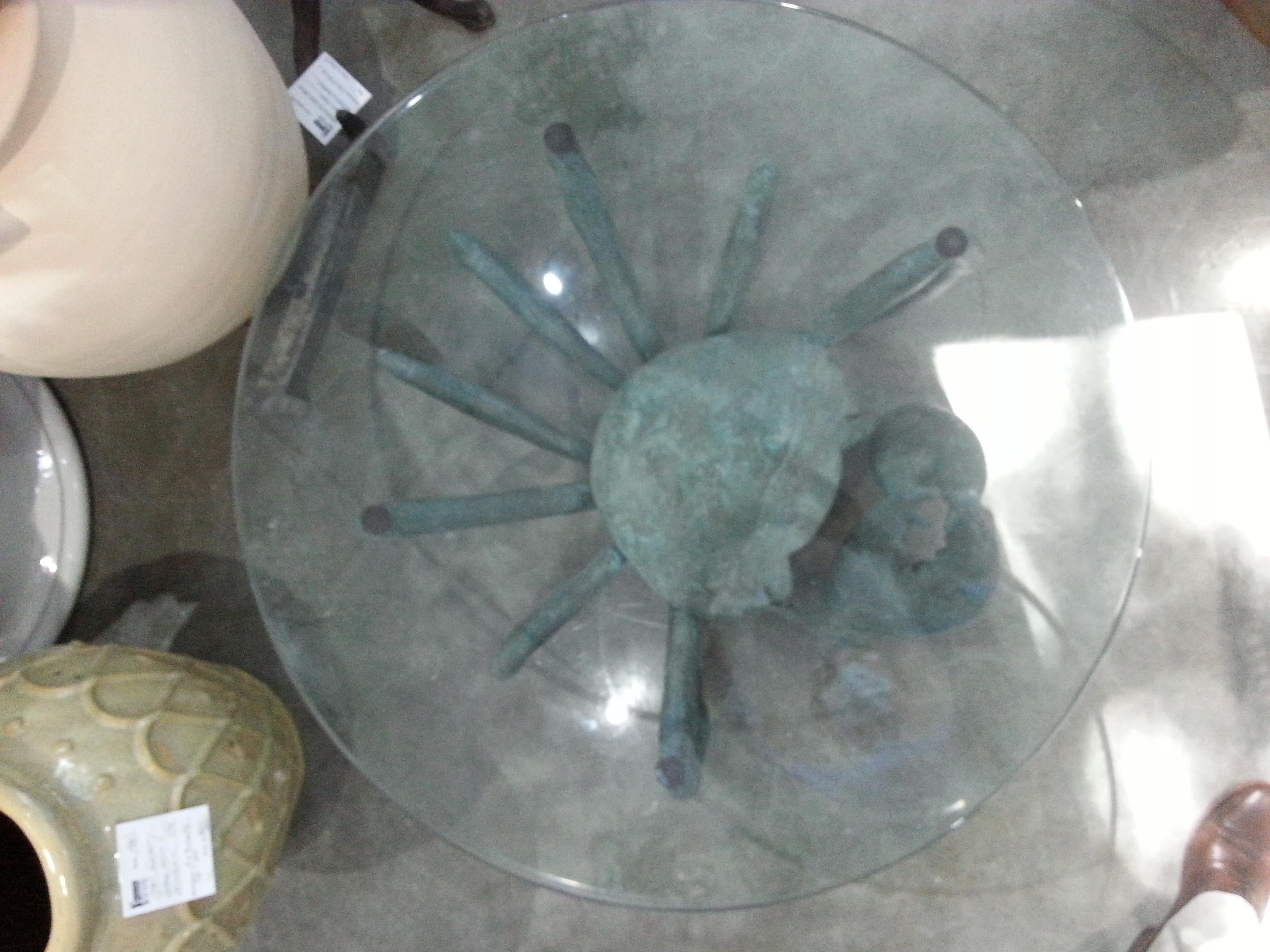 Bronze Crab-Form Sculpture with Round Glass Top as a Cocktail Table In Good Condition In West Palm Beach, FL