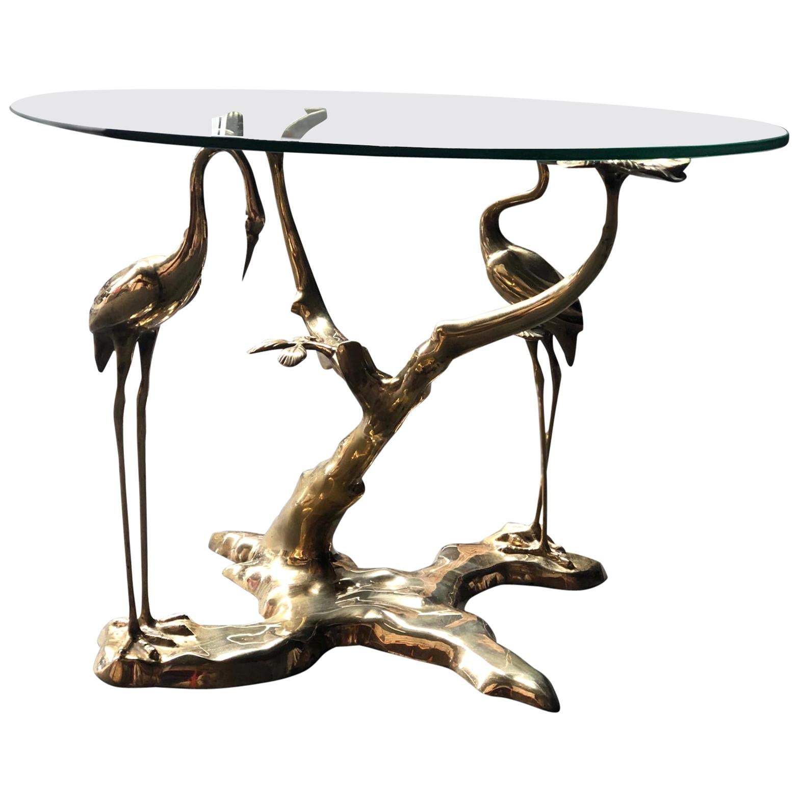 Bronze Crane Bird Coffee Table by Willy Daro, 1970s